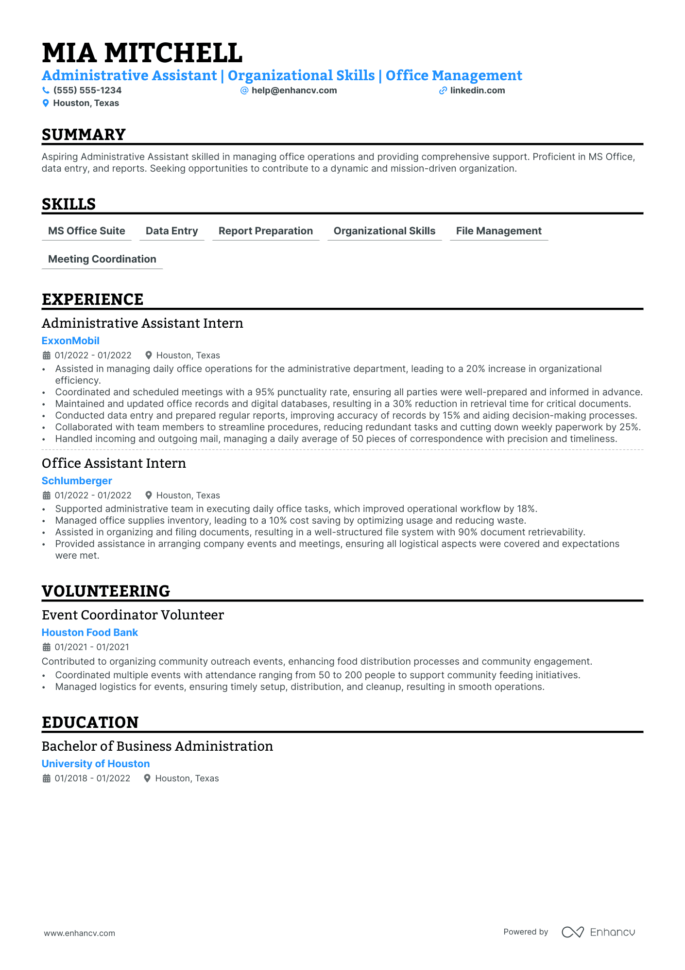 Entry-Level Administrative Assistant resume example