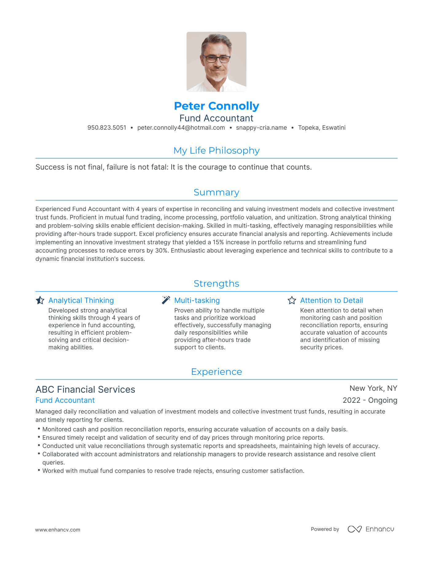 Modern Fund Accountant Resume Example