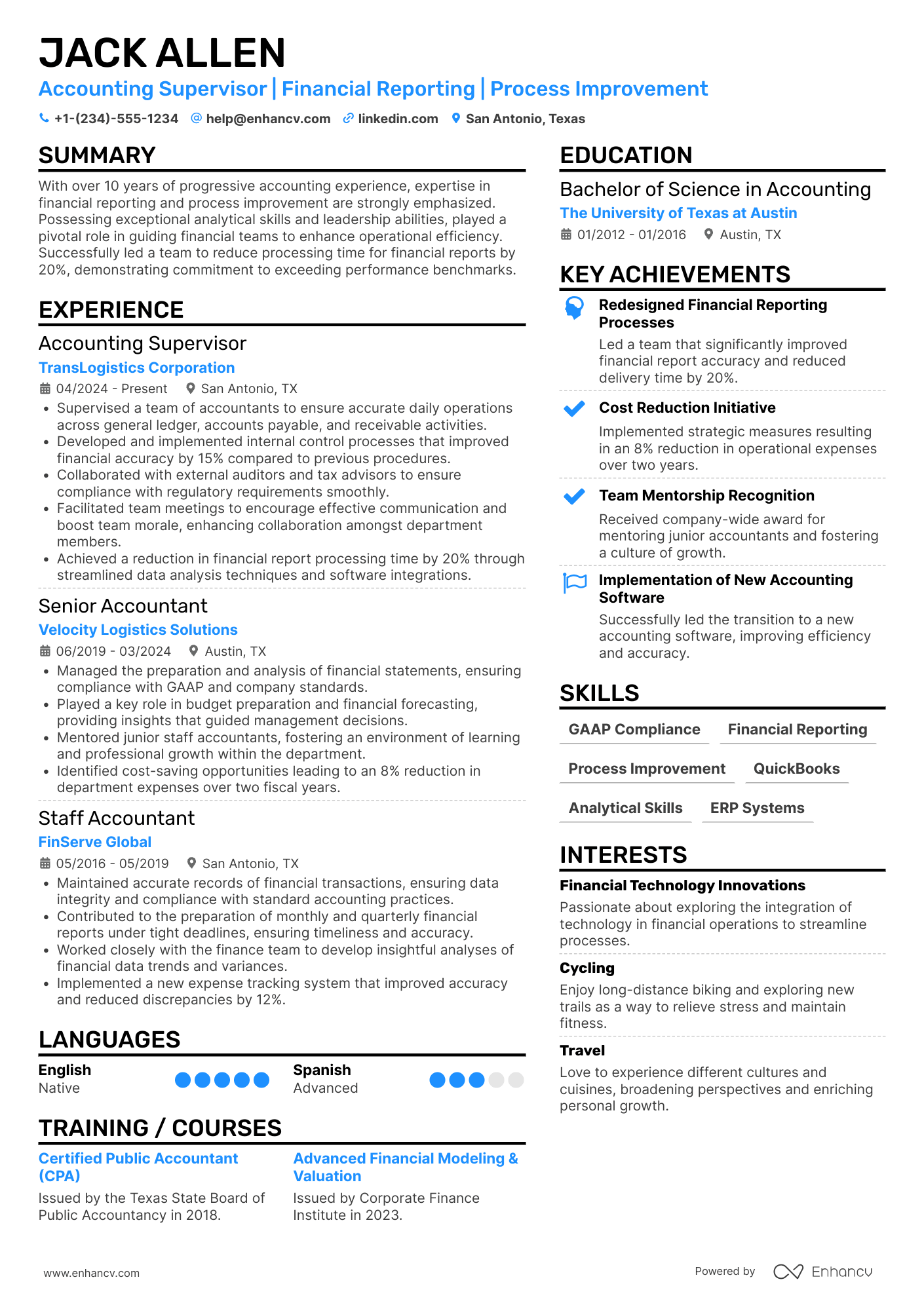 Accounting Supervisor resume example