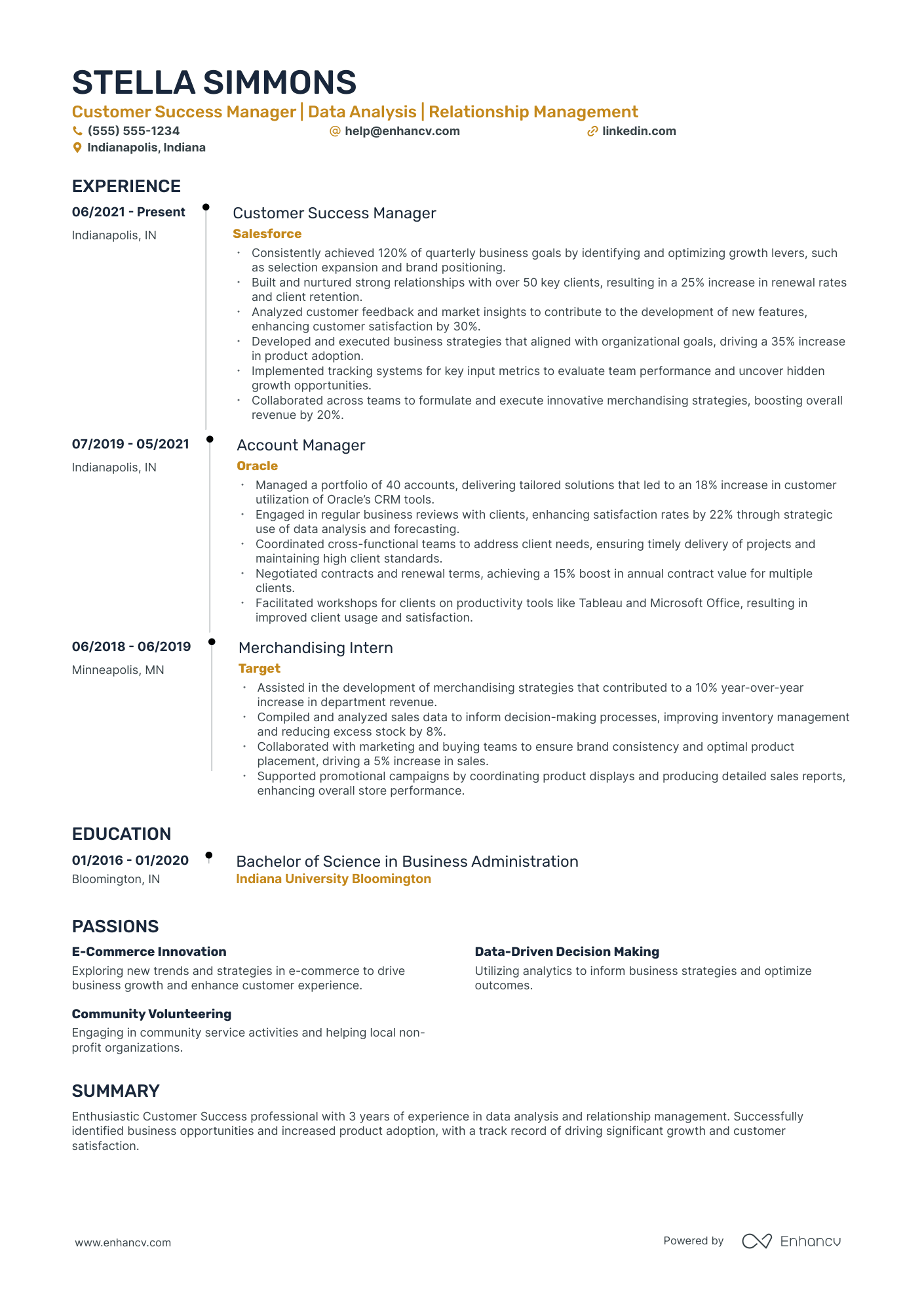 Salesforce Customer Success Manager resume example