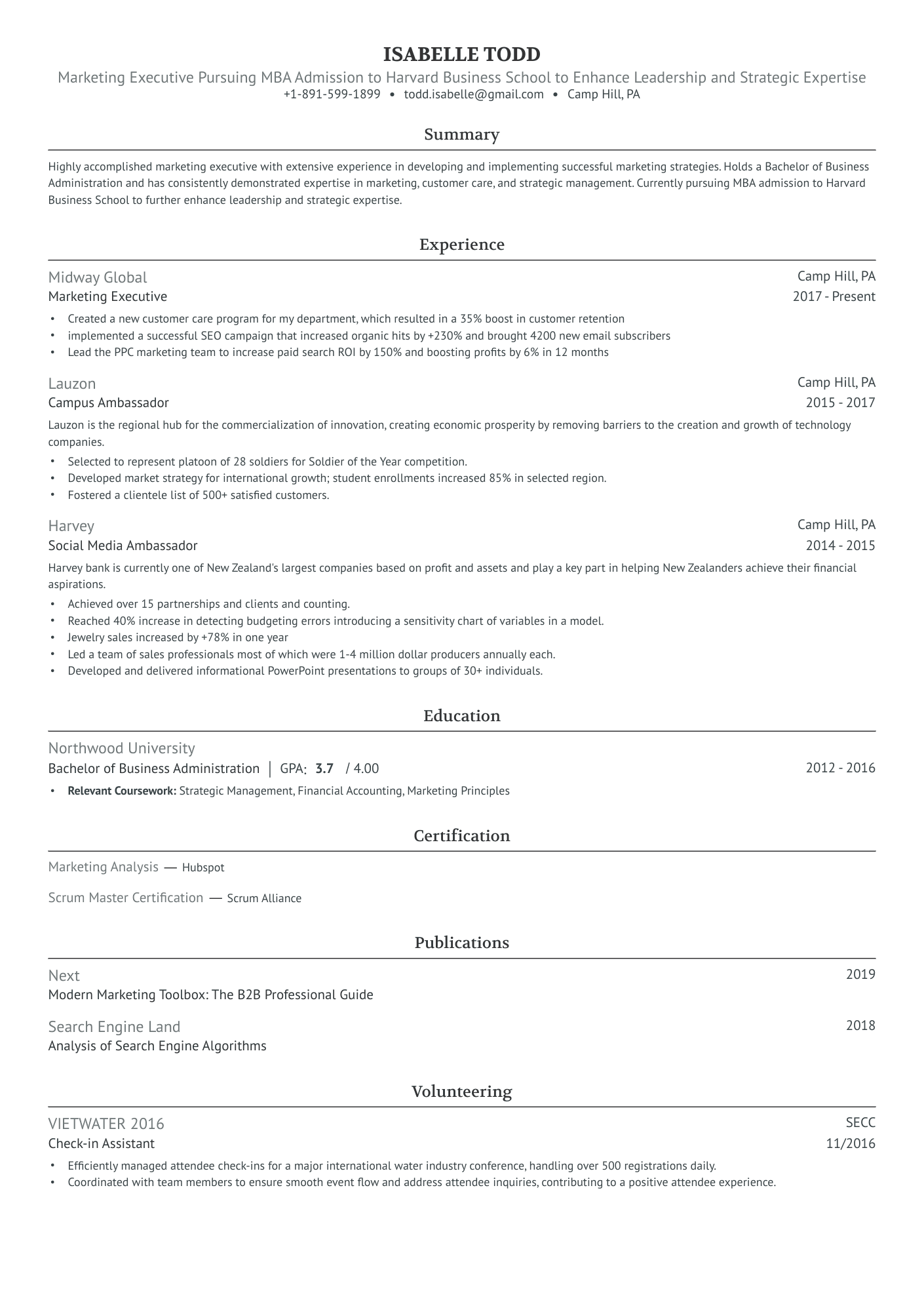 MBA resume example