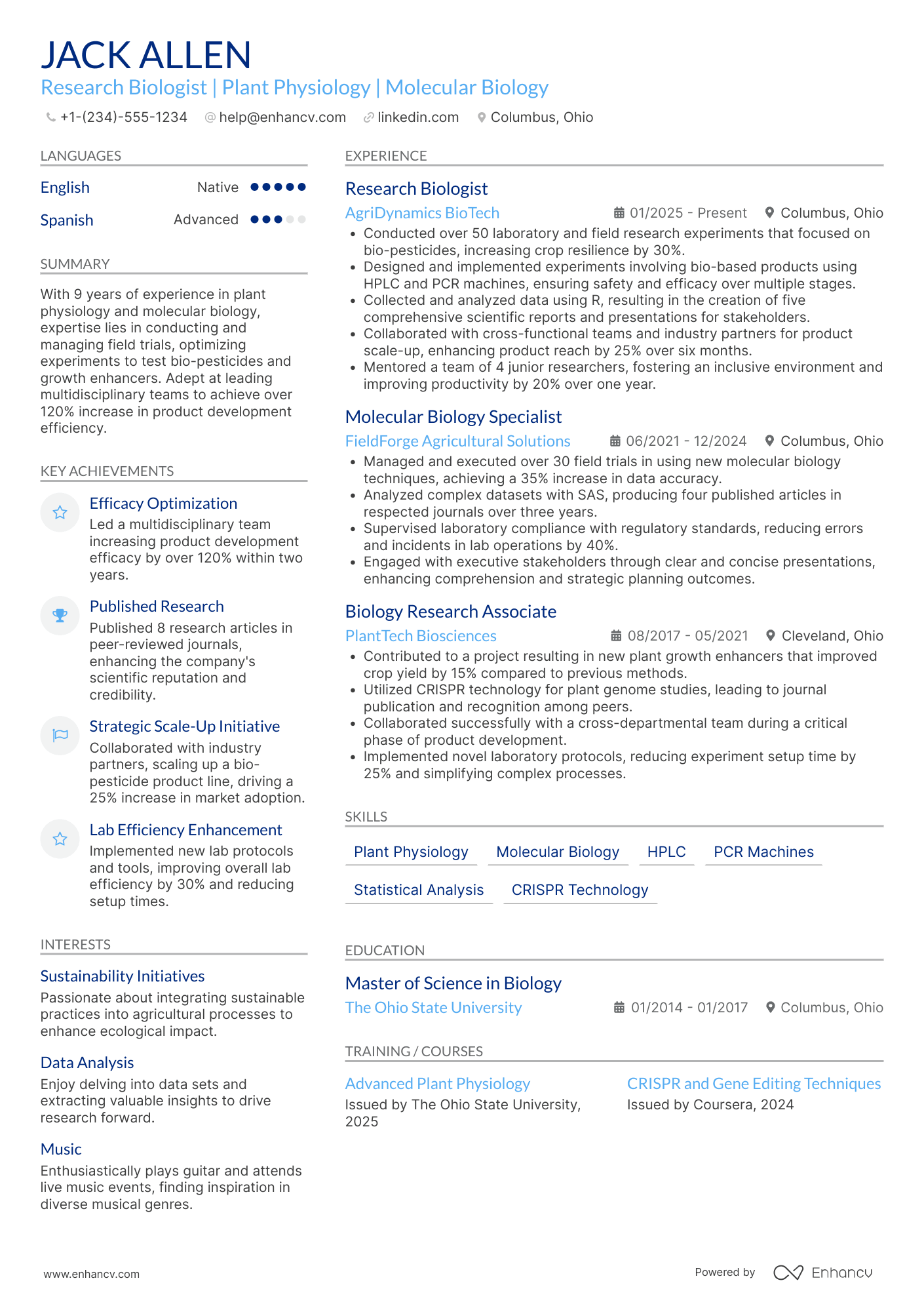 Biology resume example