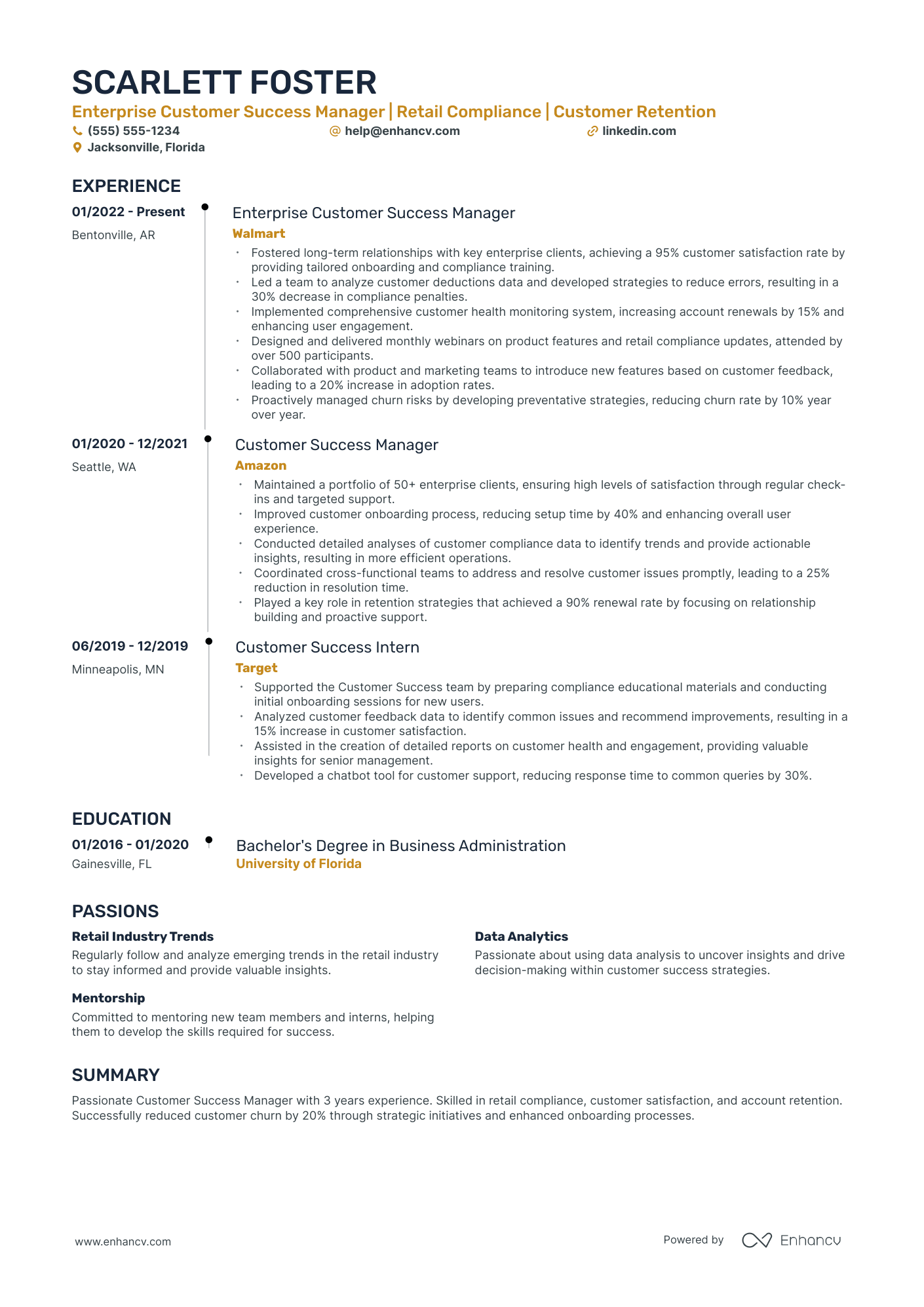 Enterprise Customer Success Manager Resume Example Resume Example