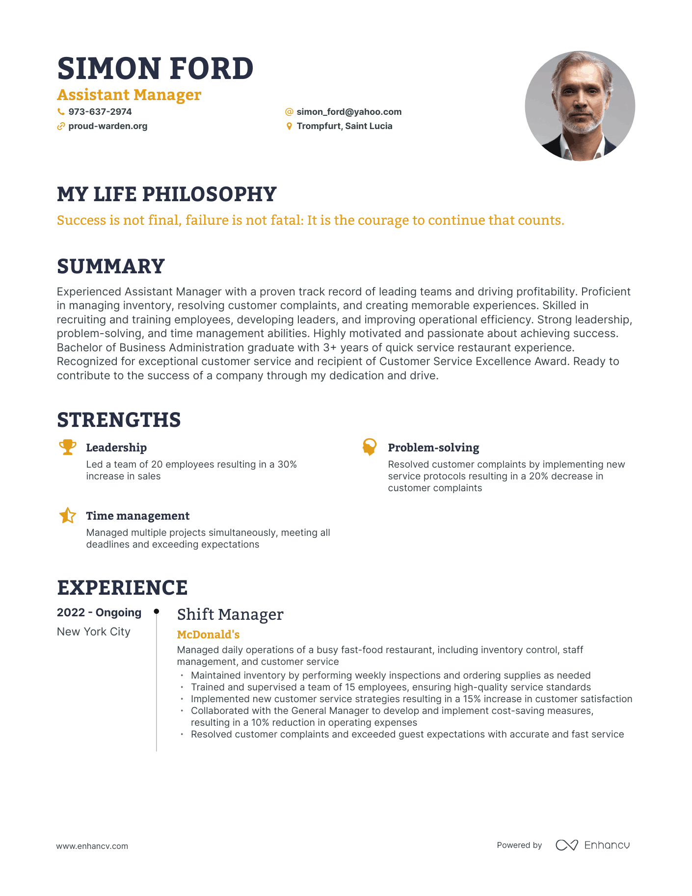 Creative Assistant Manager Resume Example