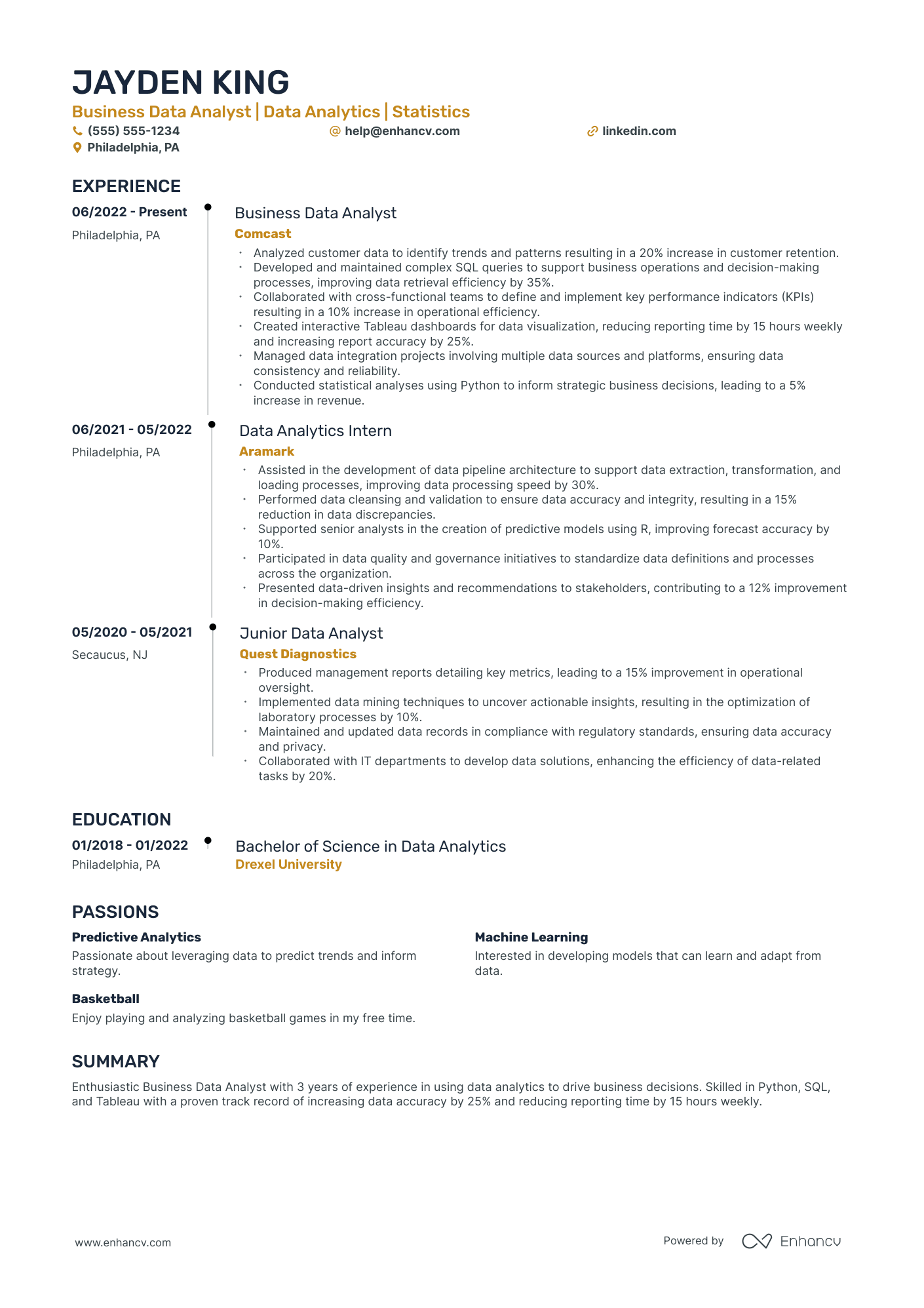 Business Data Analyst resume example