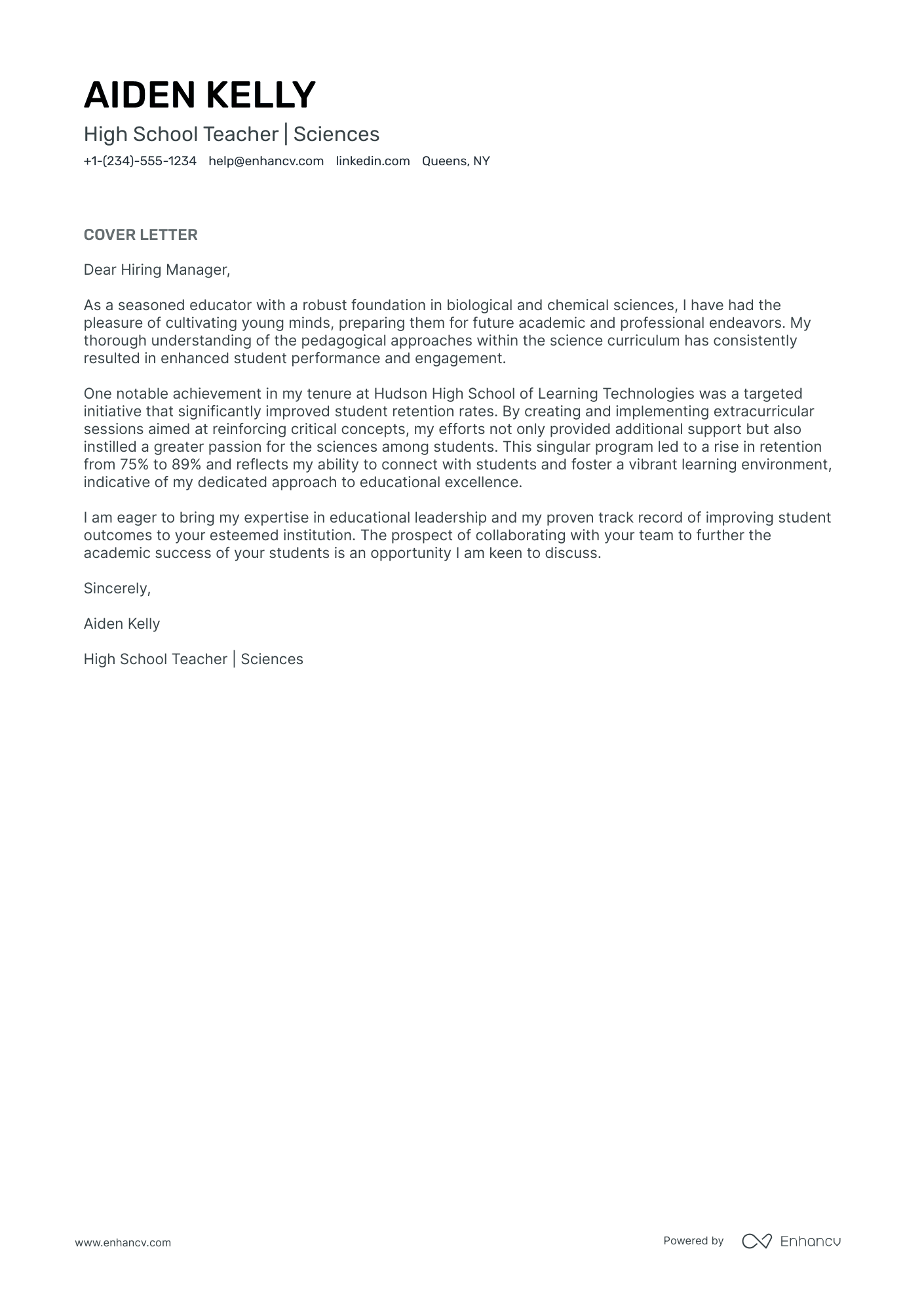 Teacher cover letter