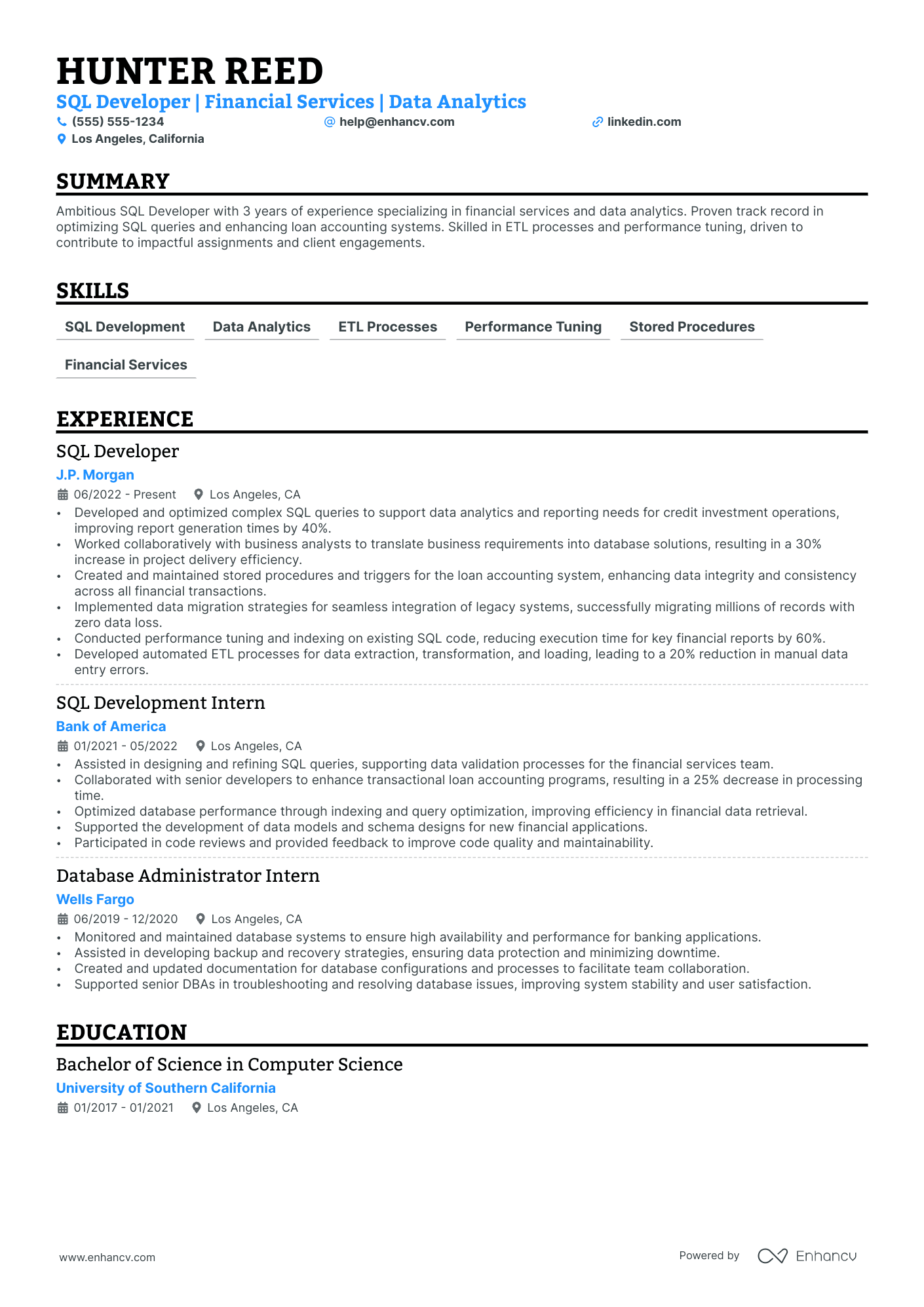 Senior SQL Developer resume example