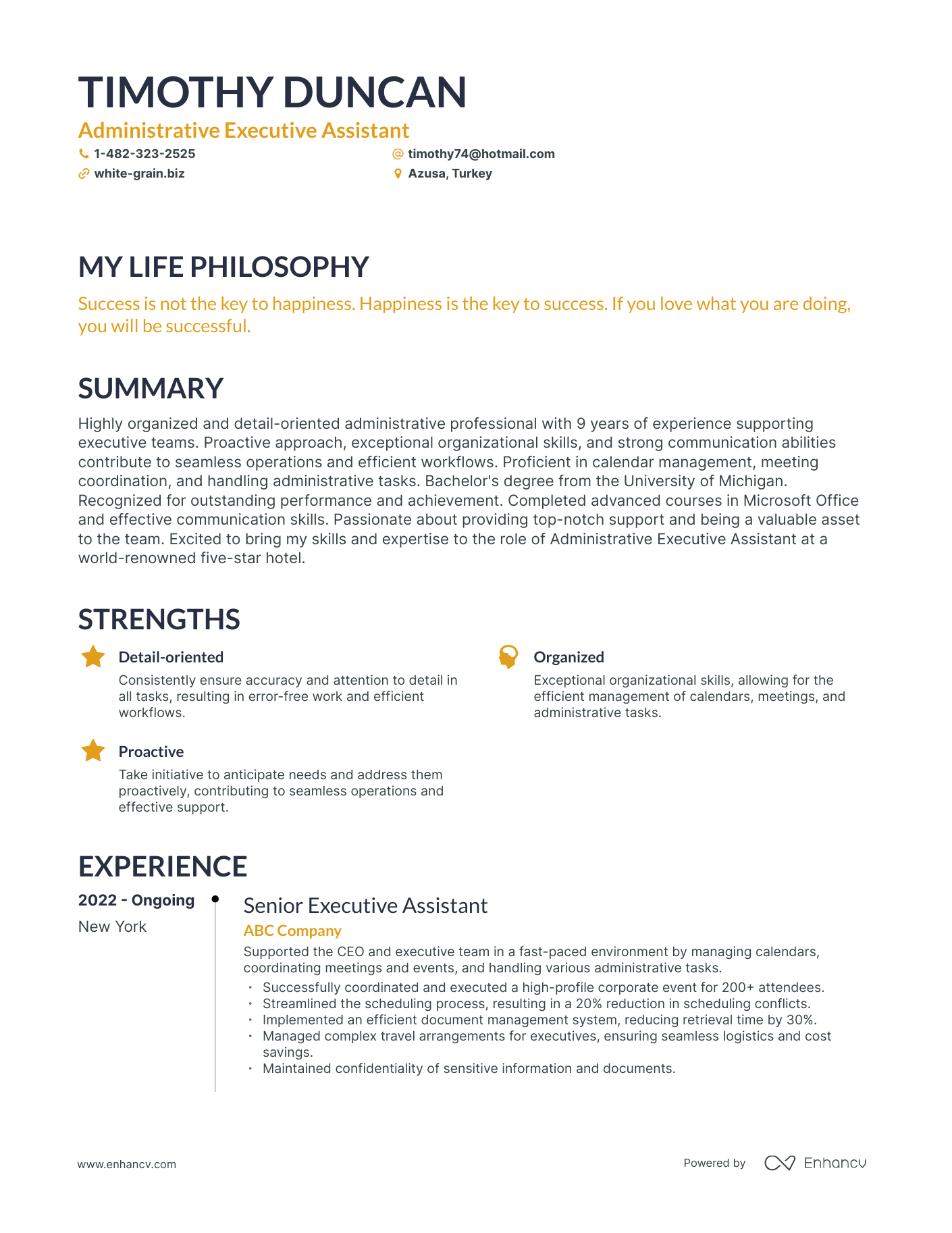 Creative Administrative Executive Assistant Resume Example