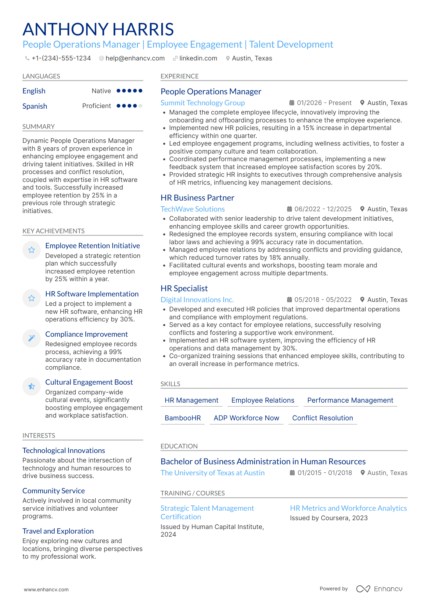 People Operations Manager resume example