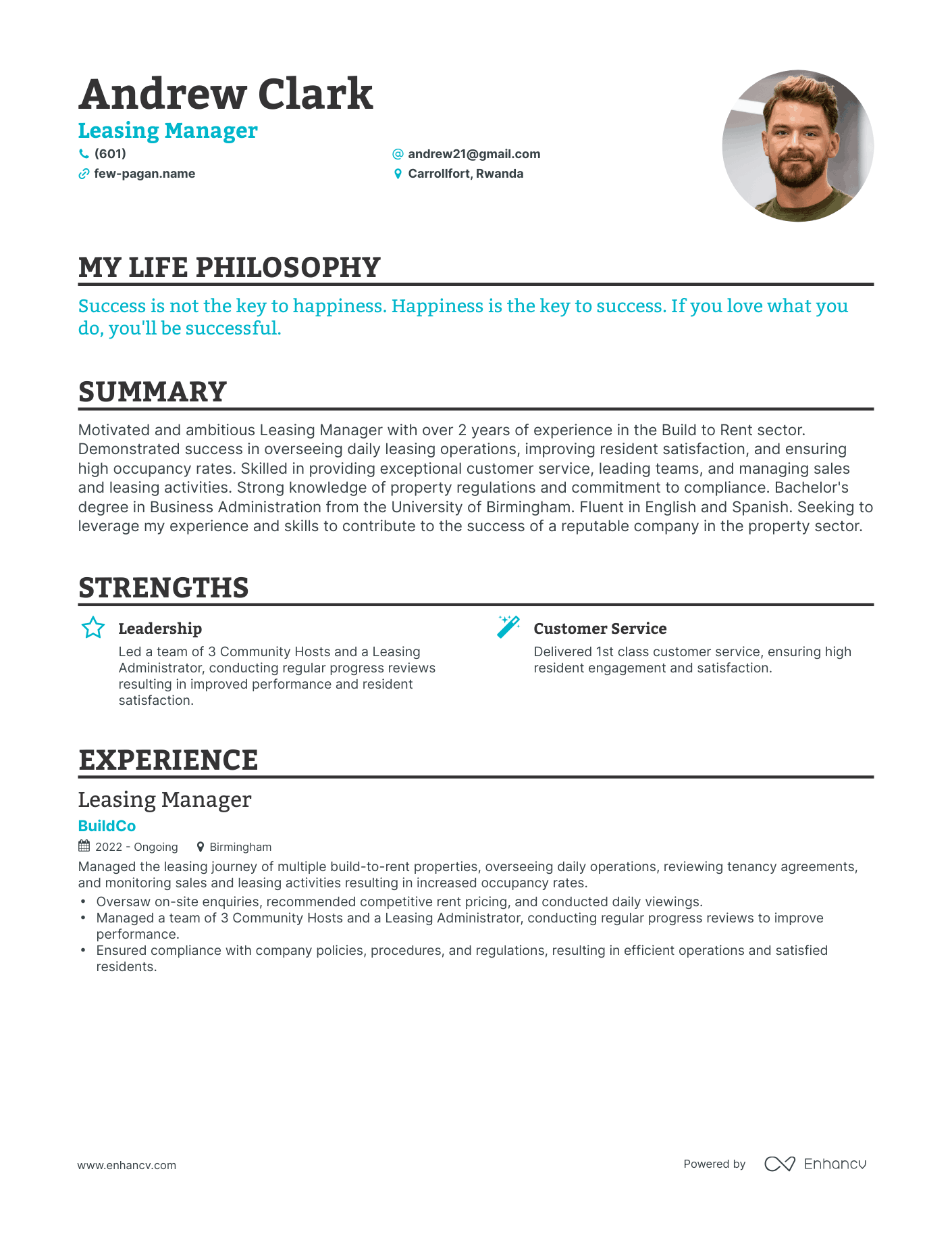 Creative Leasing Manager Resume Example