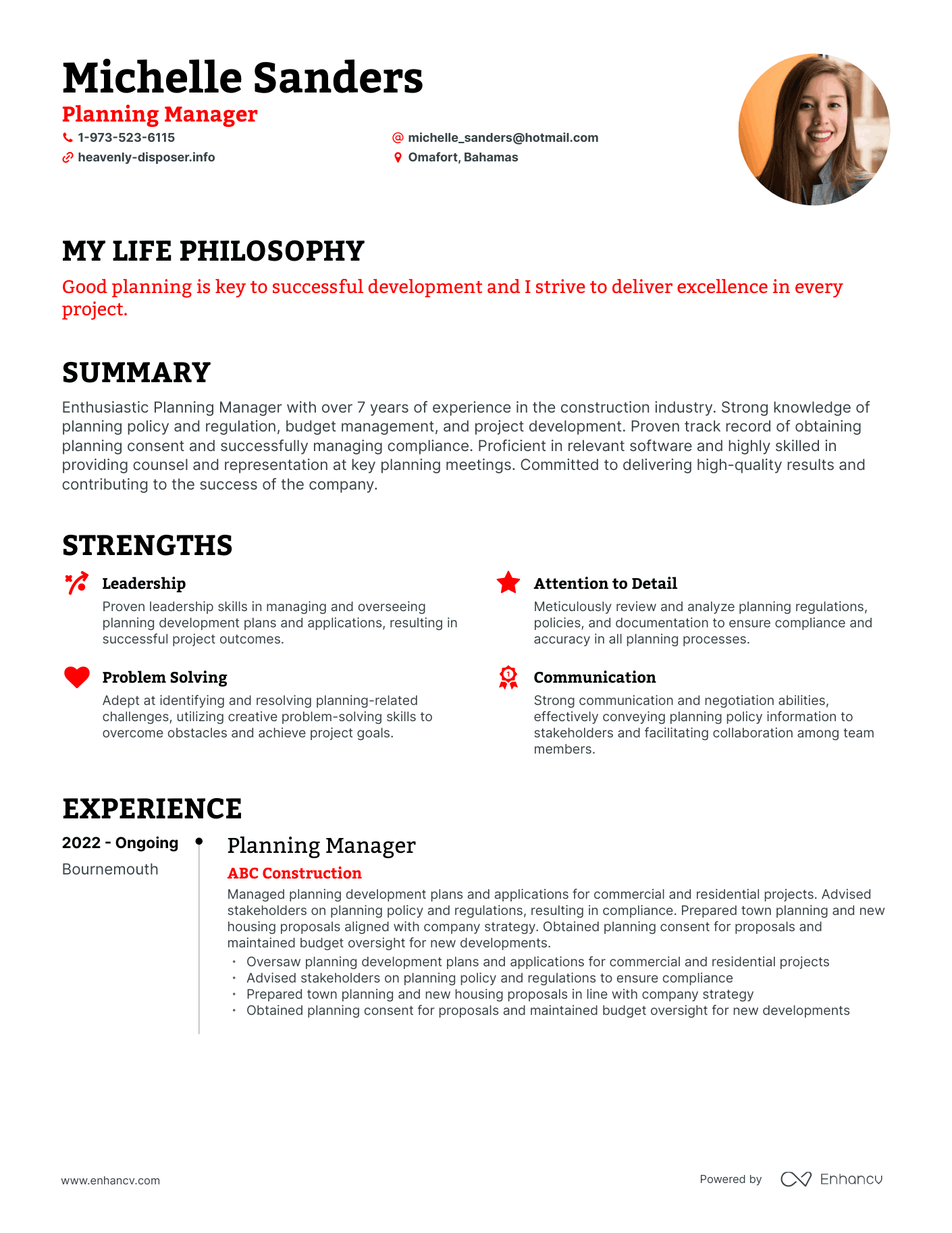 Creative Planning Manager Resume Example