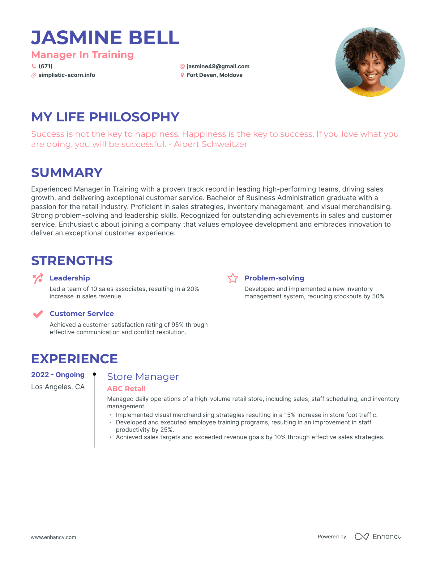 Creative Manager In Training Resume Example