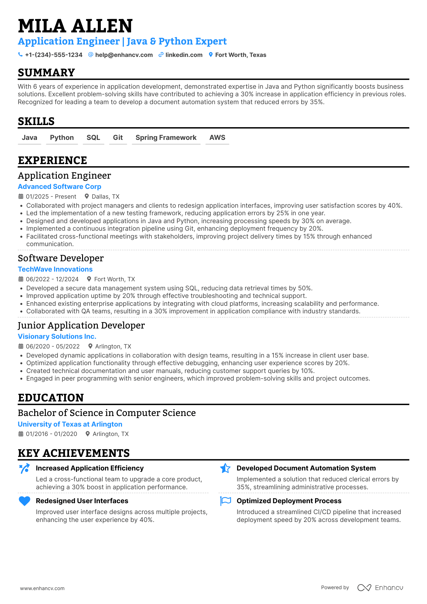 Application Engineer resume example