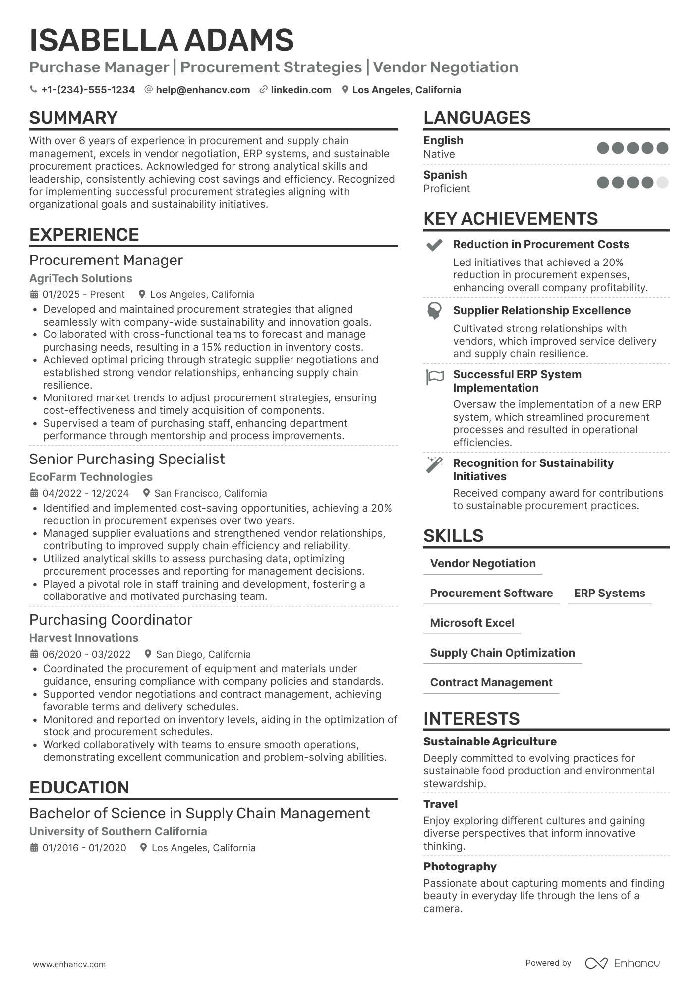 Purchase Manager resume example