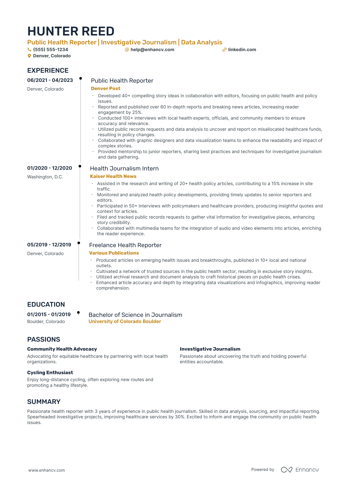 Health Journalist Resume Example Resume Example