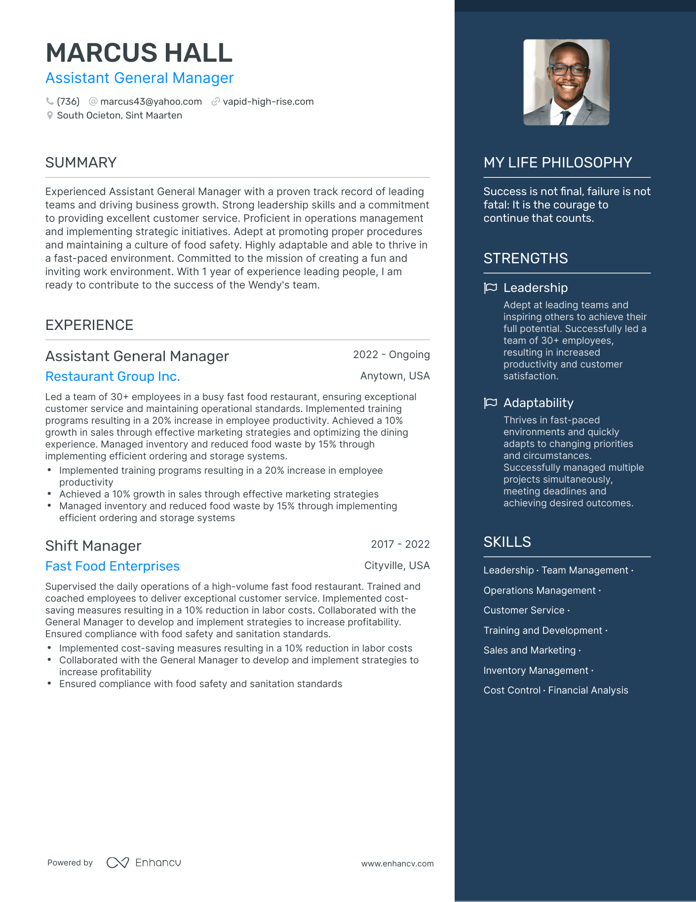 Modern Assistant General Manager Resume Example