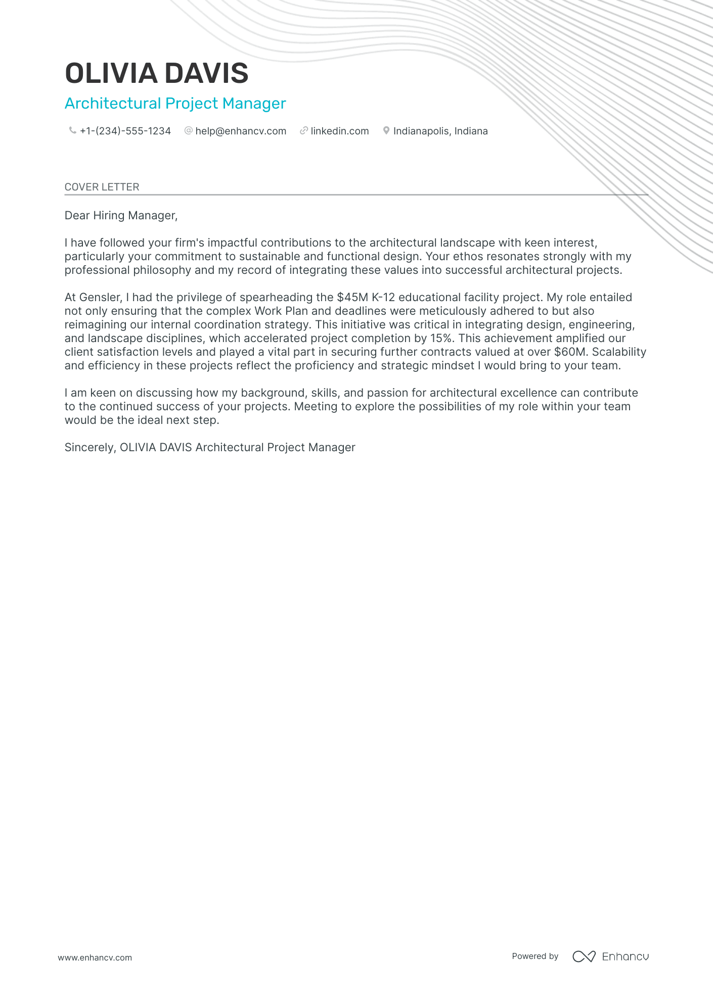 Architectural Project Manager cover letter