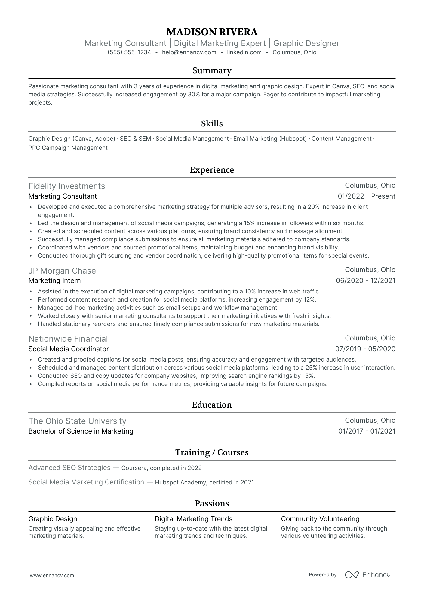 Small Business Marketing Consultant resume example