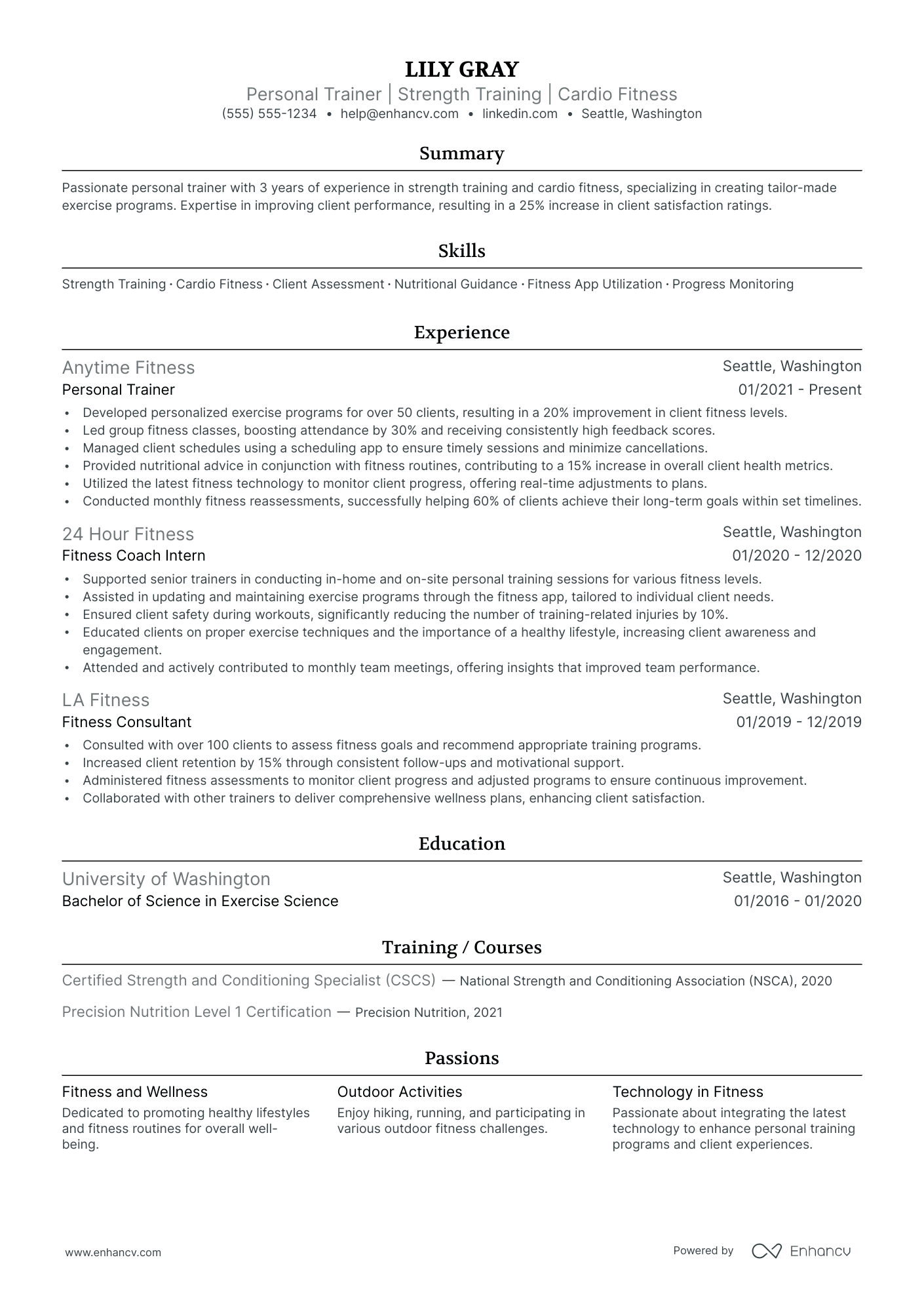 In-Home Personal Trainer Resume Example Resume Example