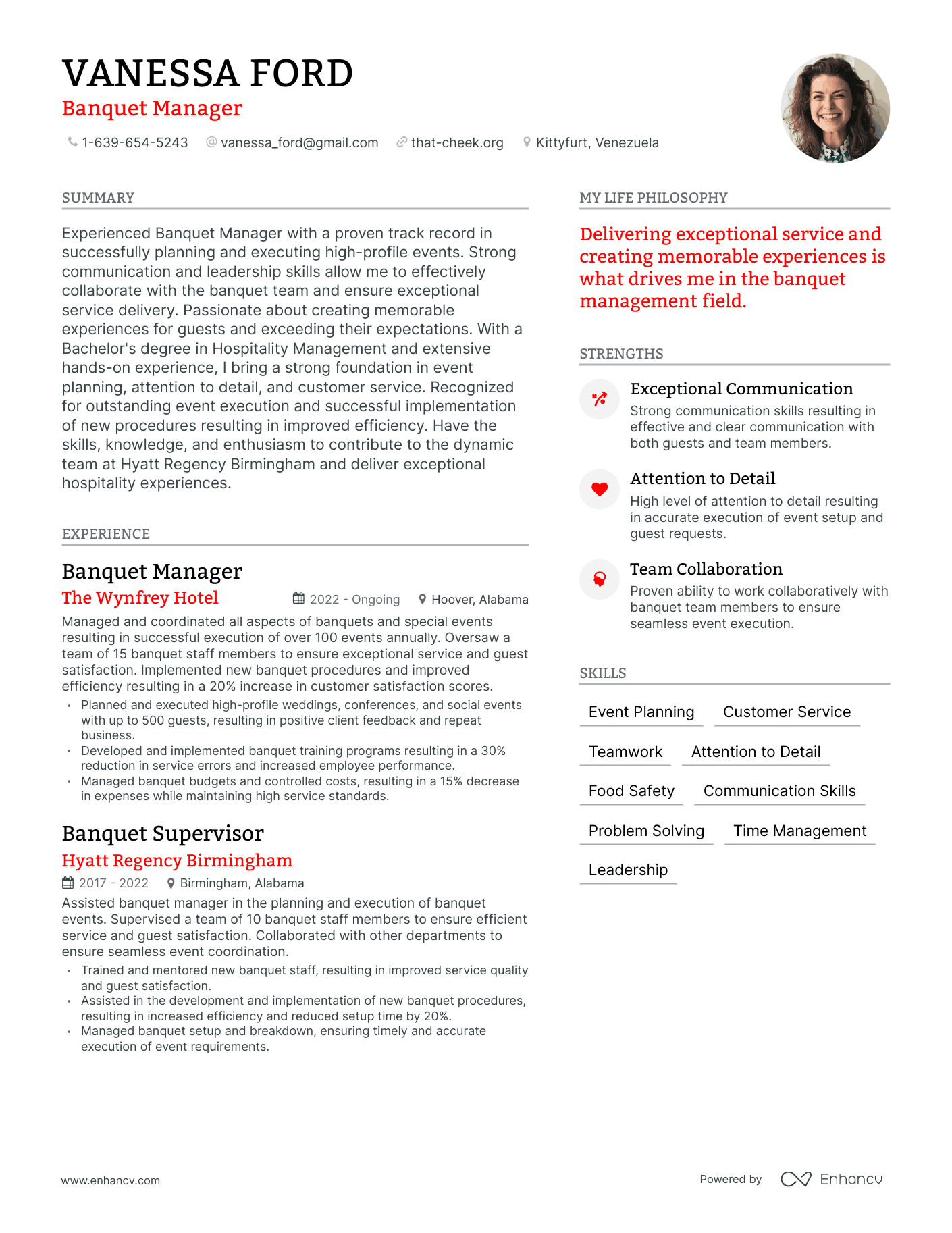 Modern Banquet Manager Resume Example