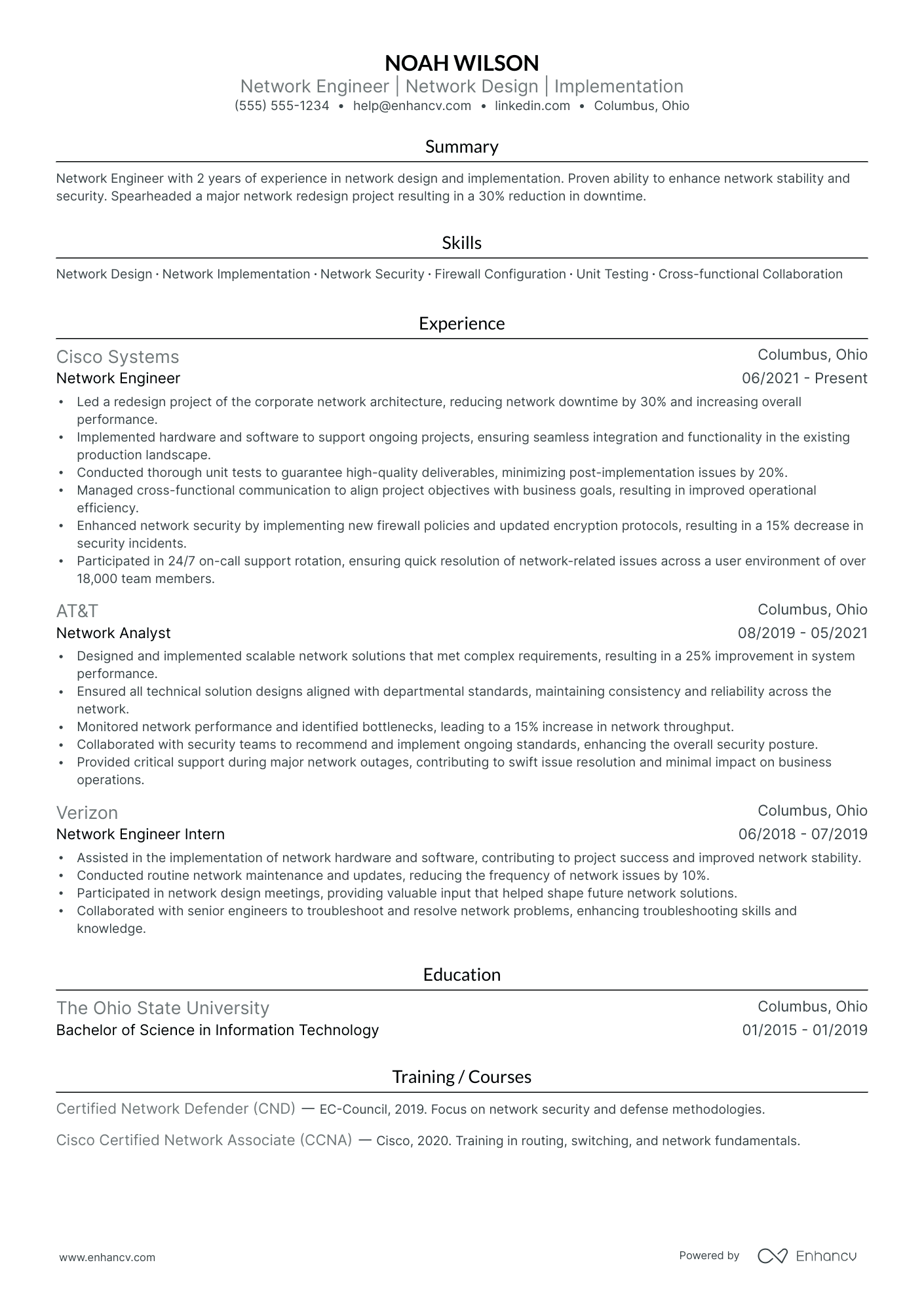 Wireless Network Engineer resume example