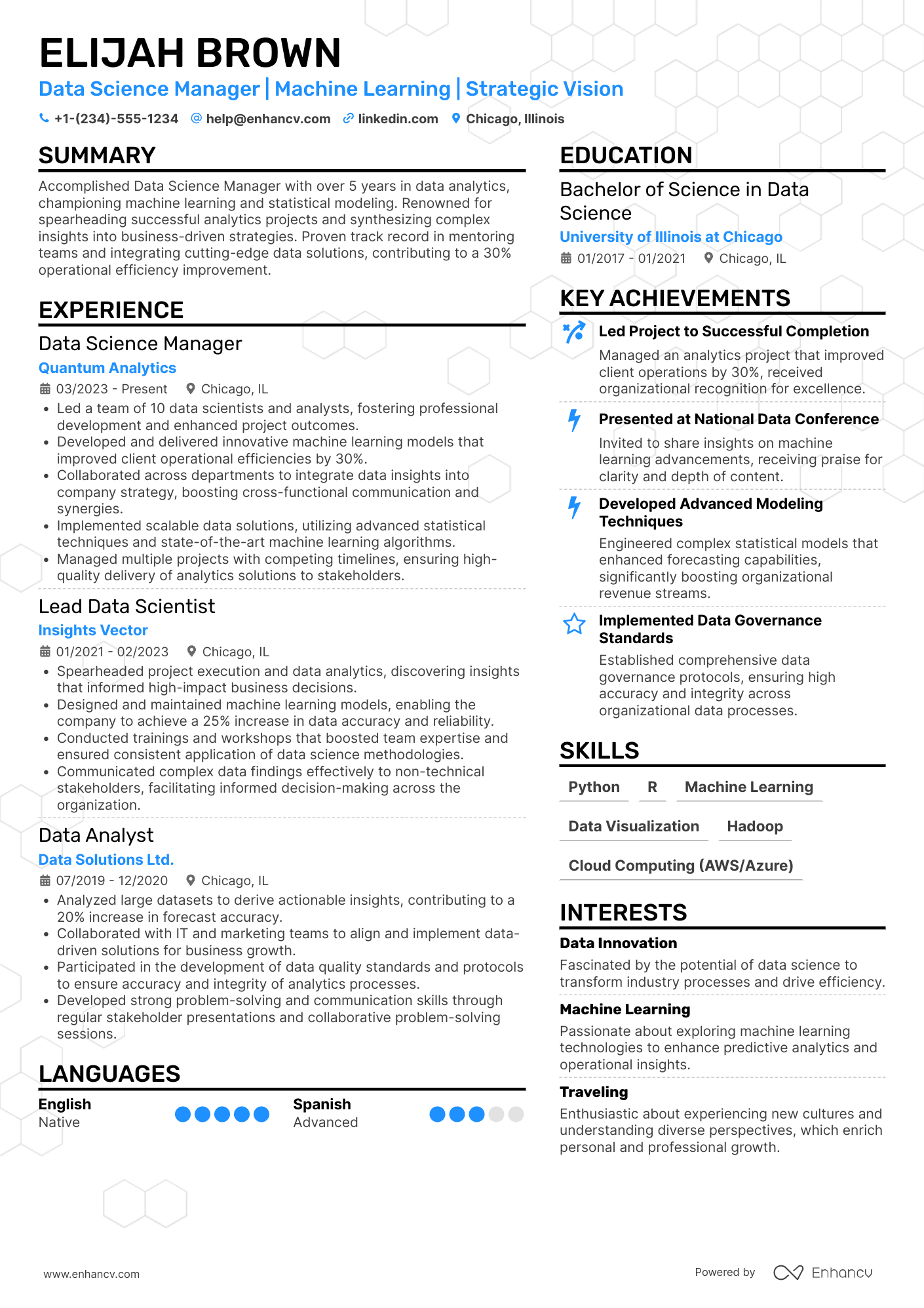 Data Science Manager resume example