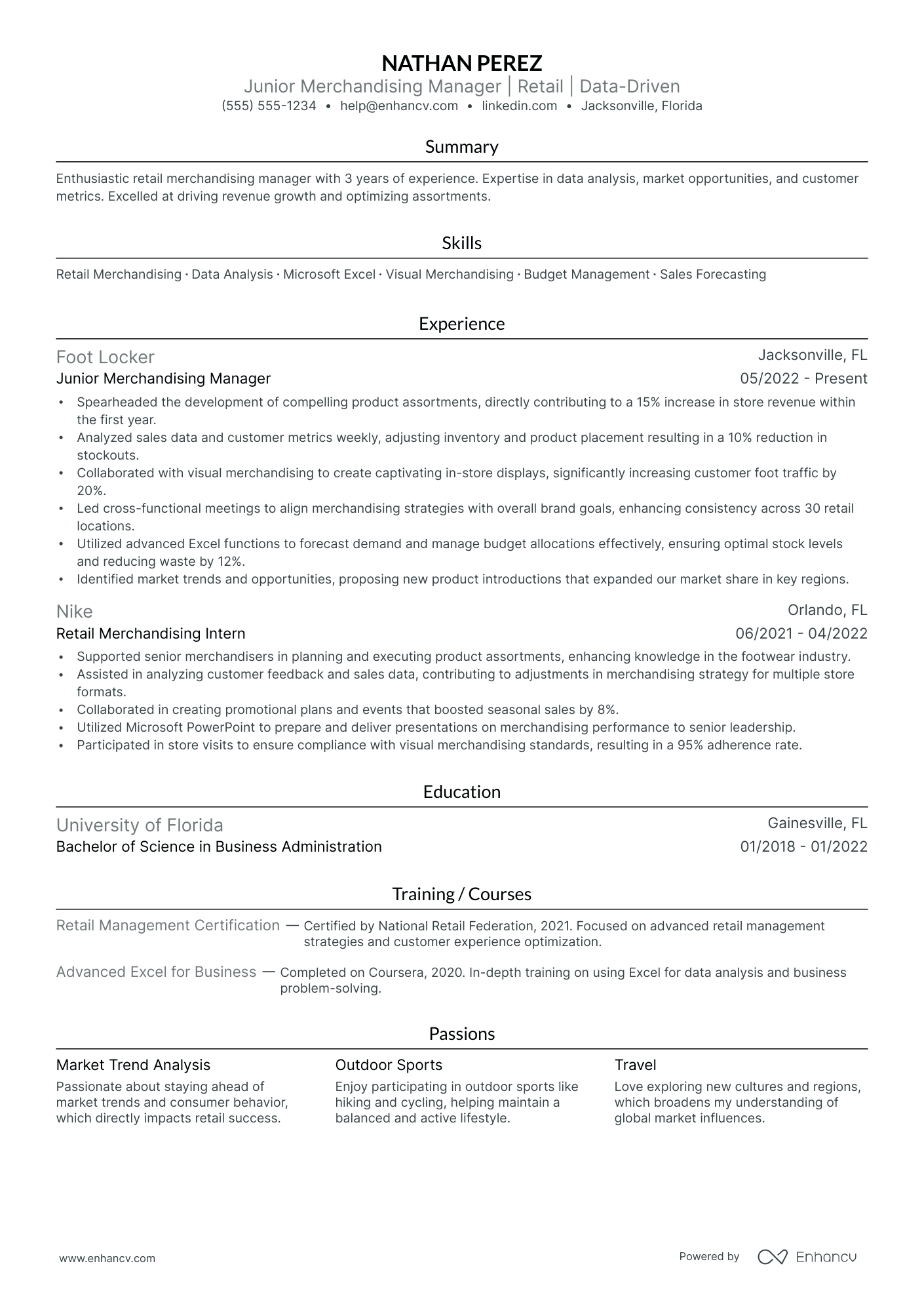 Retail Merchandising Manager resume example