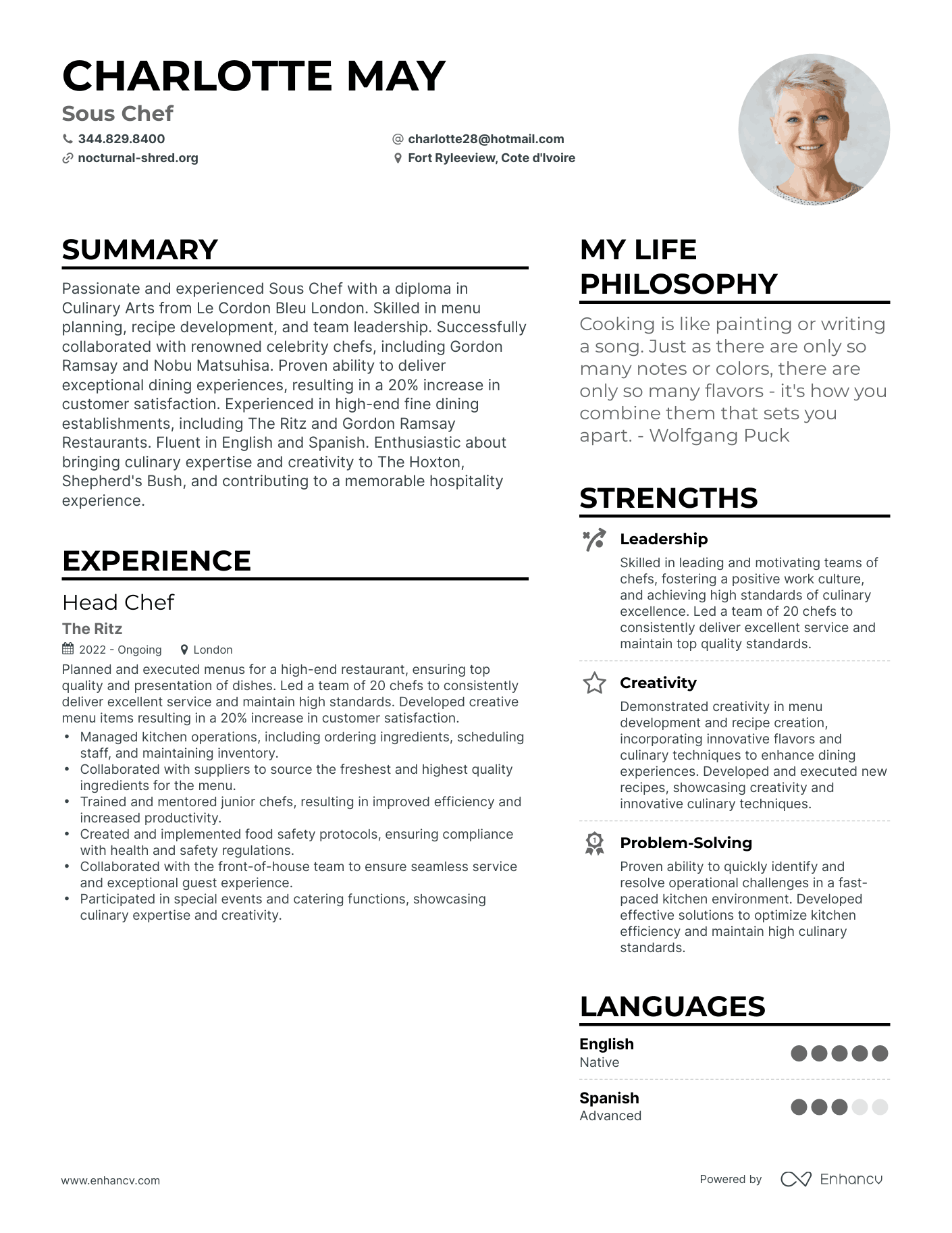 Modern Sous Chef Resume Example