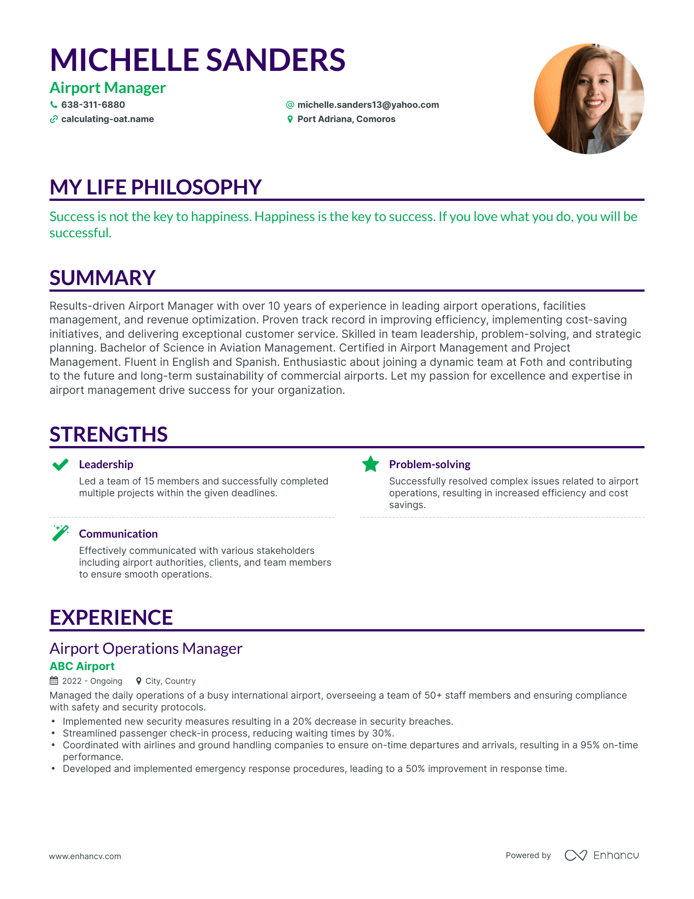 Creative Airport Manager Resume Example