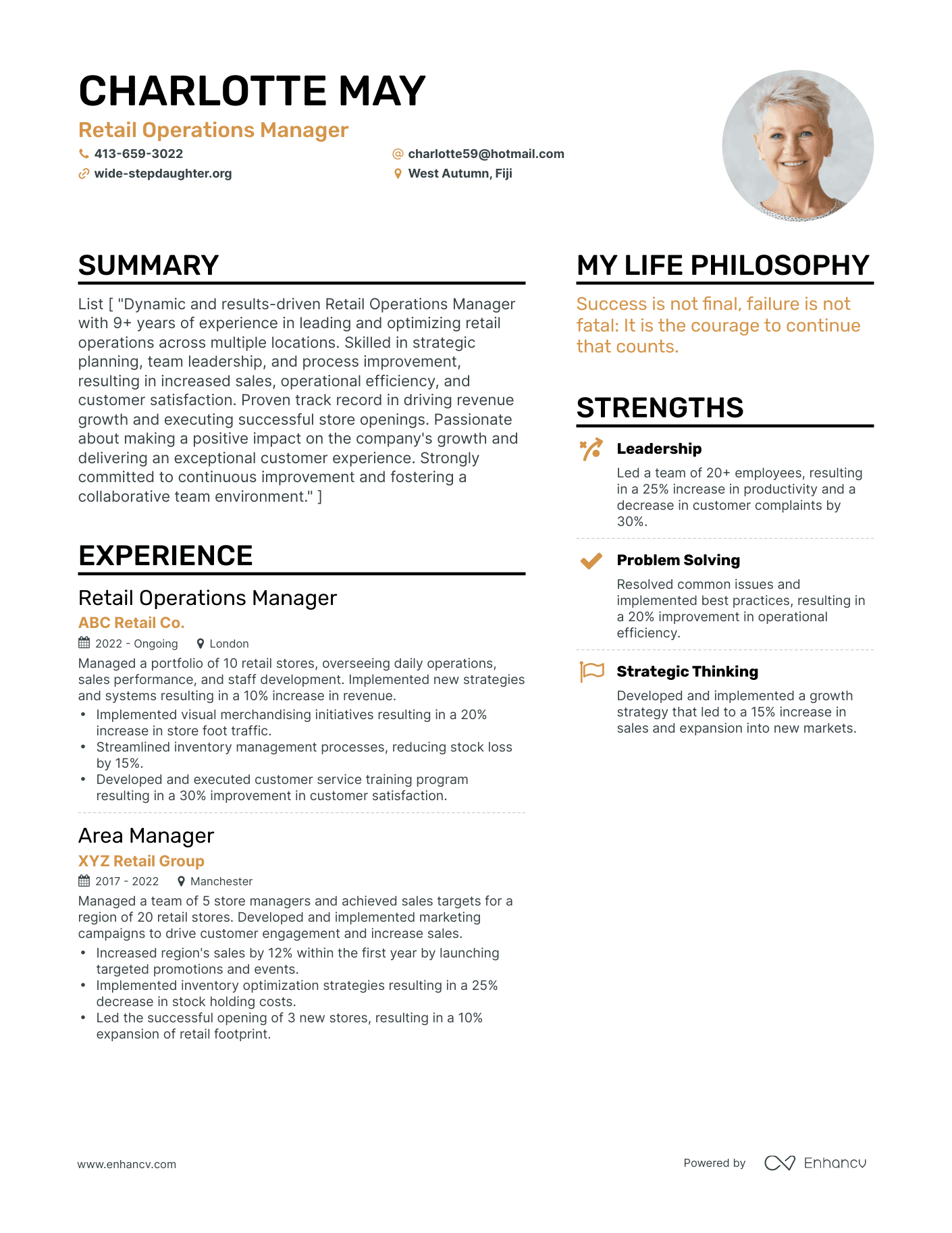 Retail Operations Manager resume example