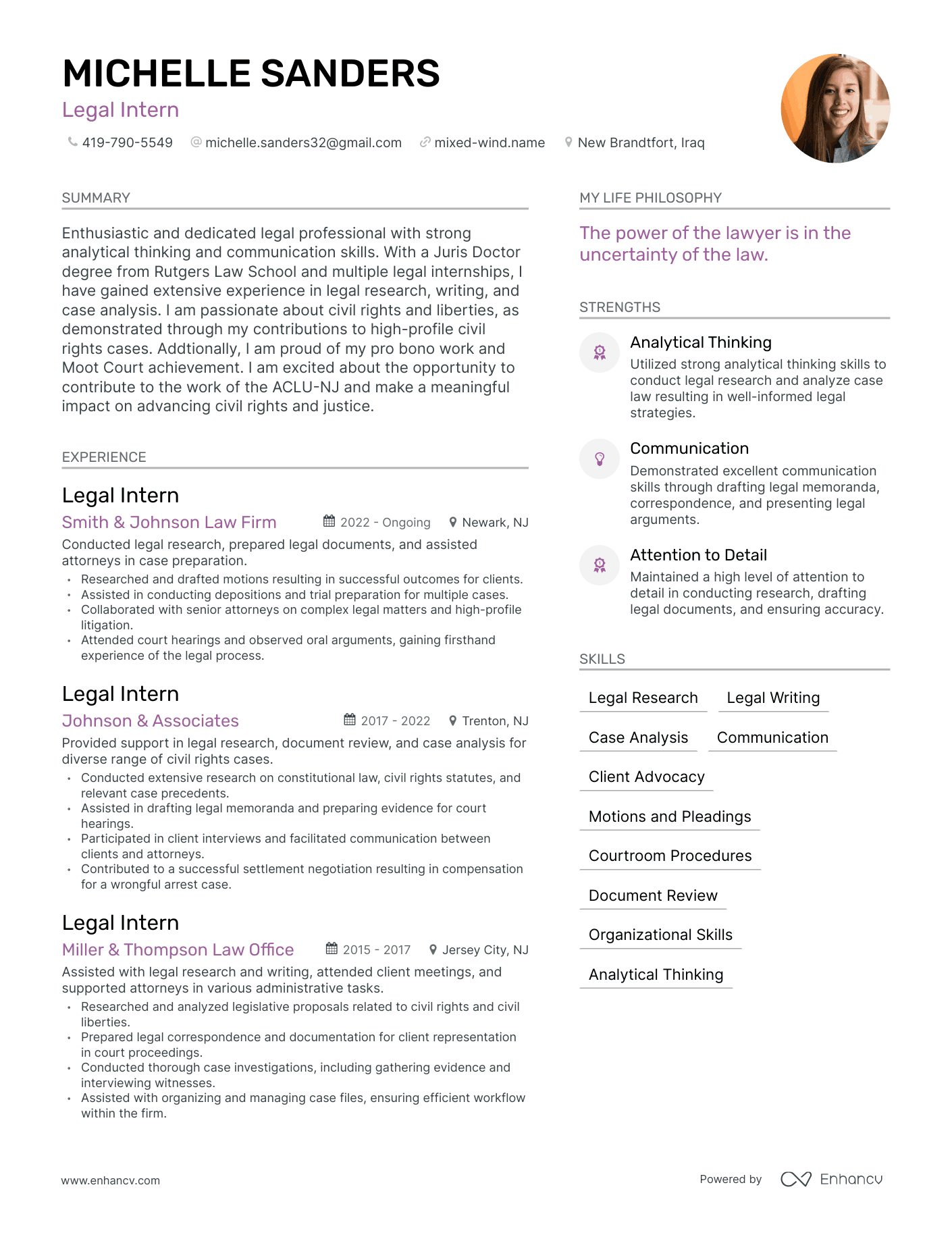 Legal Intern resume example
