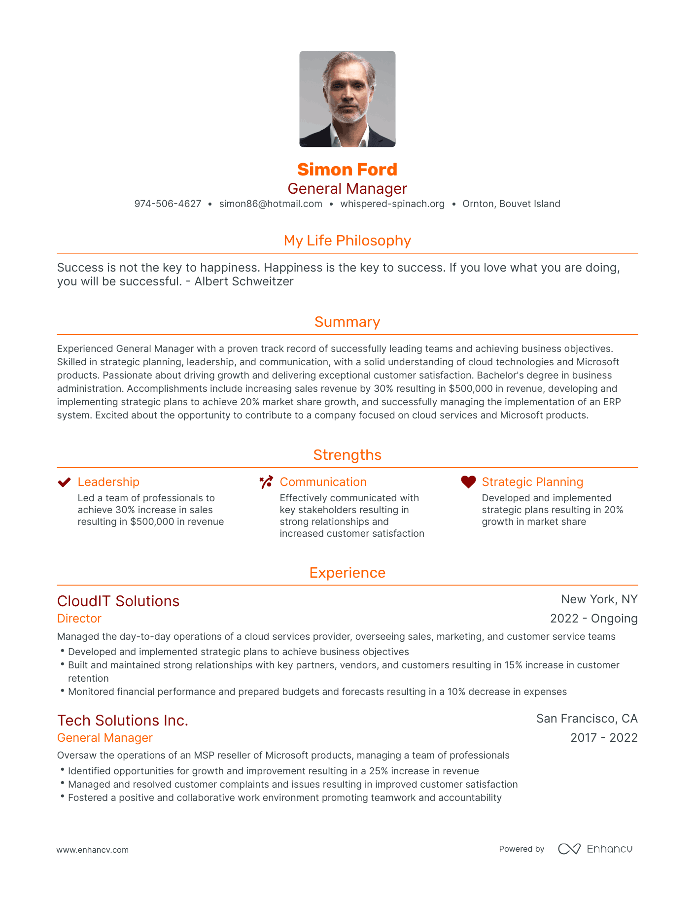 Modern General Manager Resume Example
