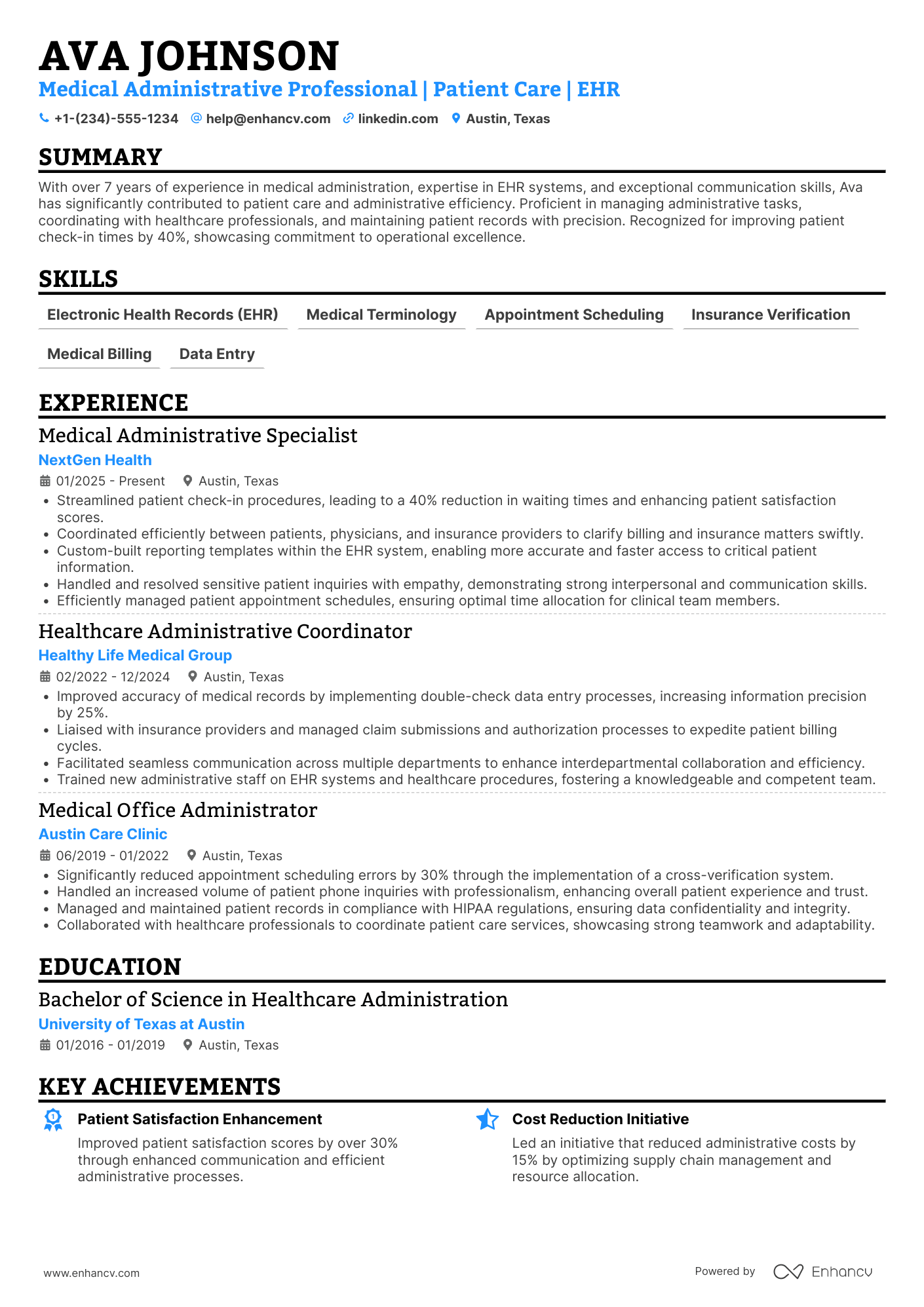 Medical Administrative Assistant resume example