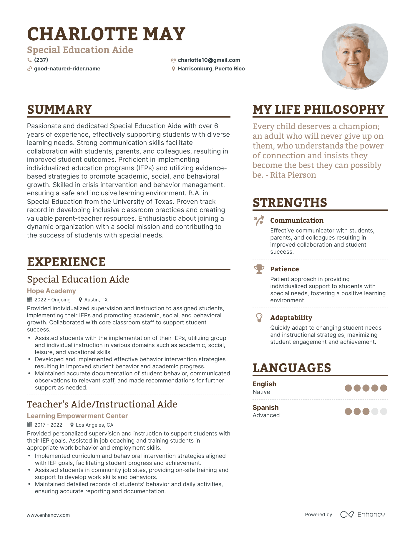 Modern Special Education Aide Resume Example