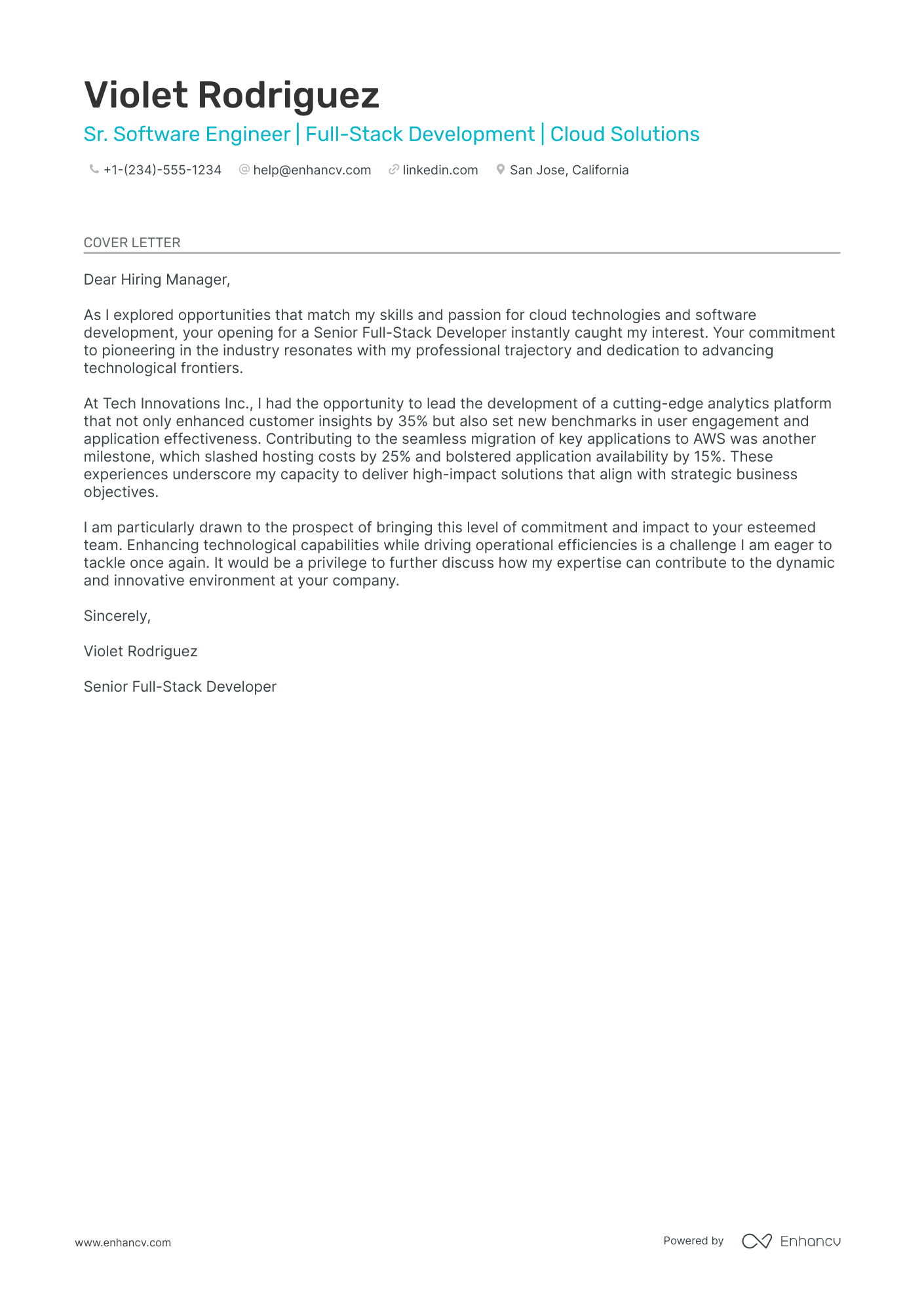 Senior Software Engineer cover letter