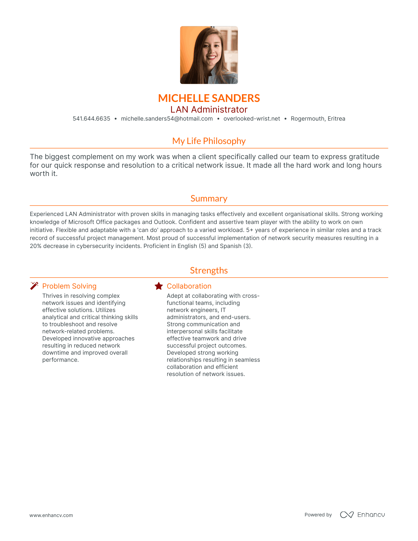 Modern LAN Administrator Resume Example