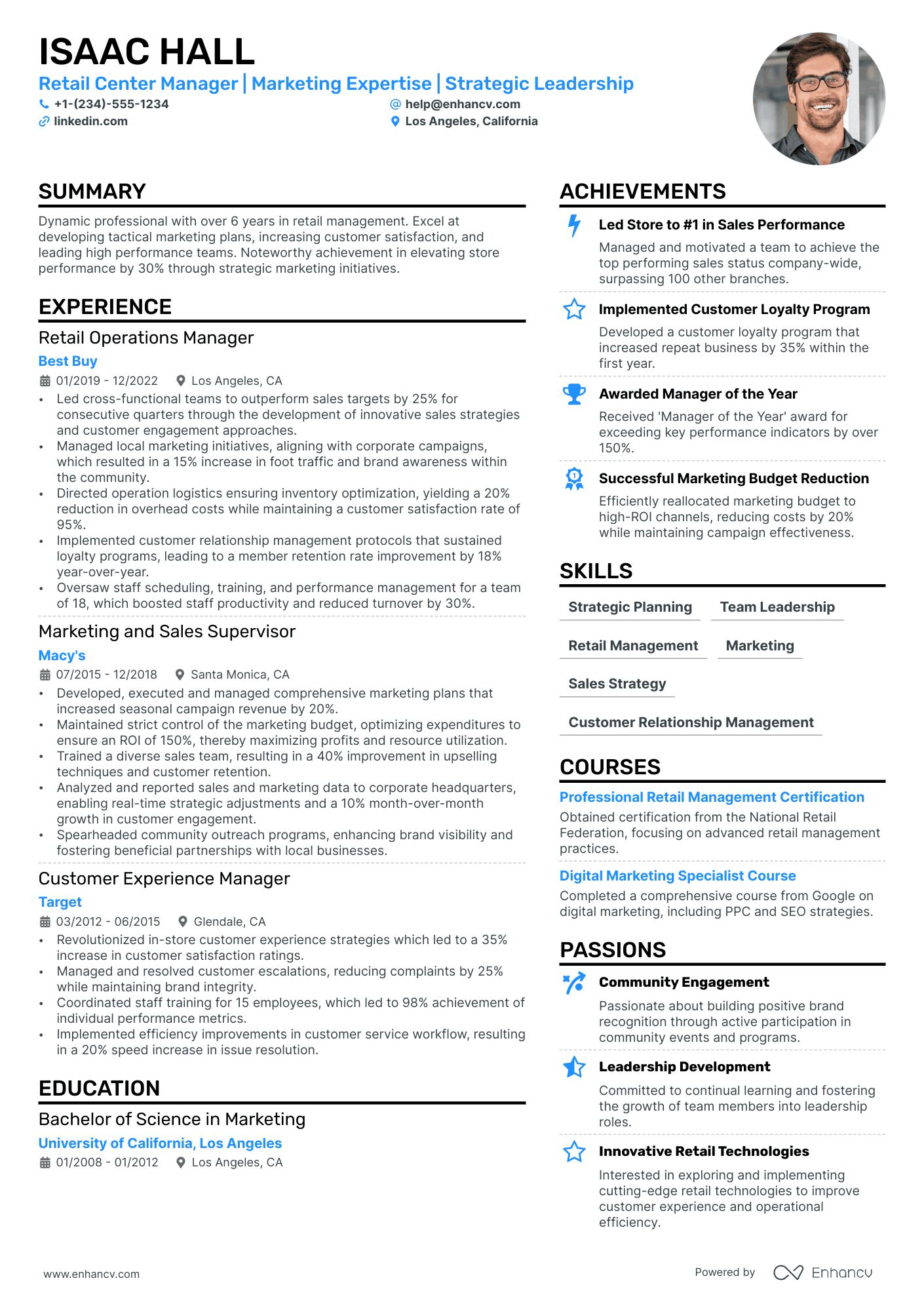 Manager Retail resume example