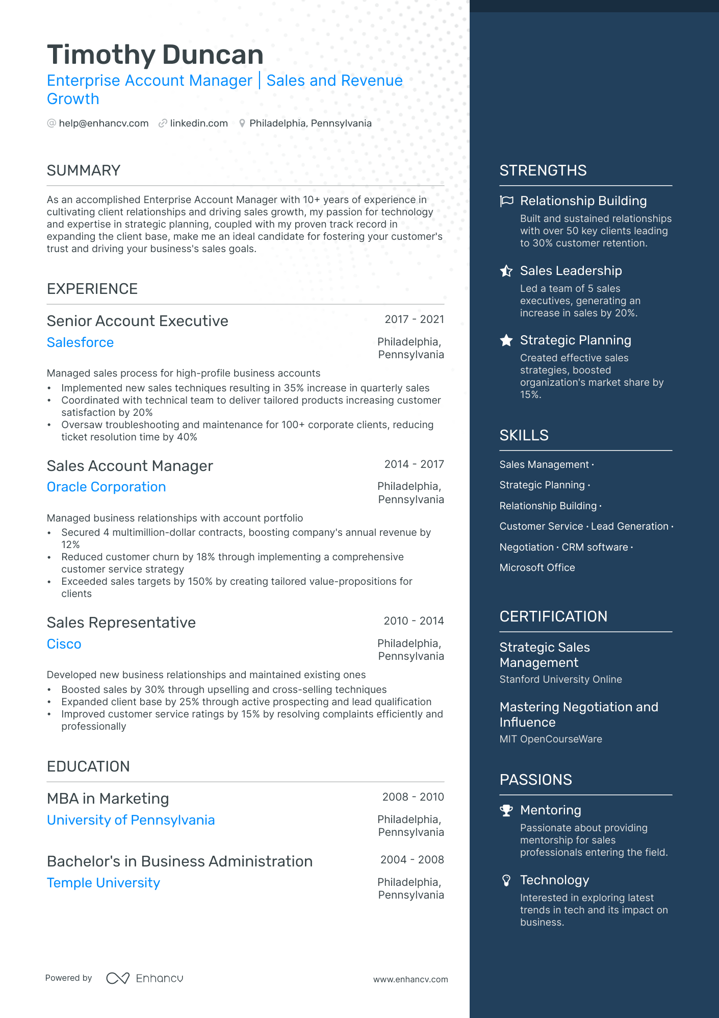 Enterprise Account Manager resume example
