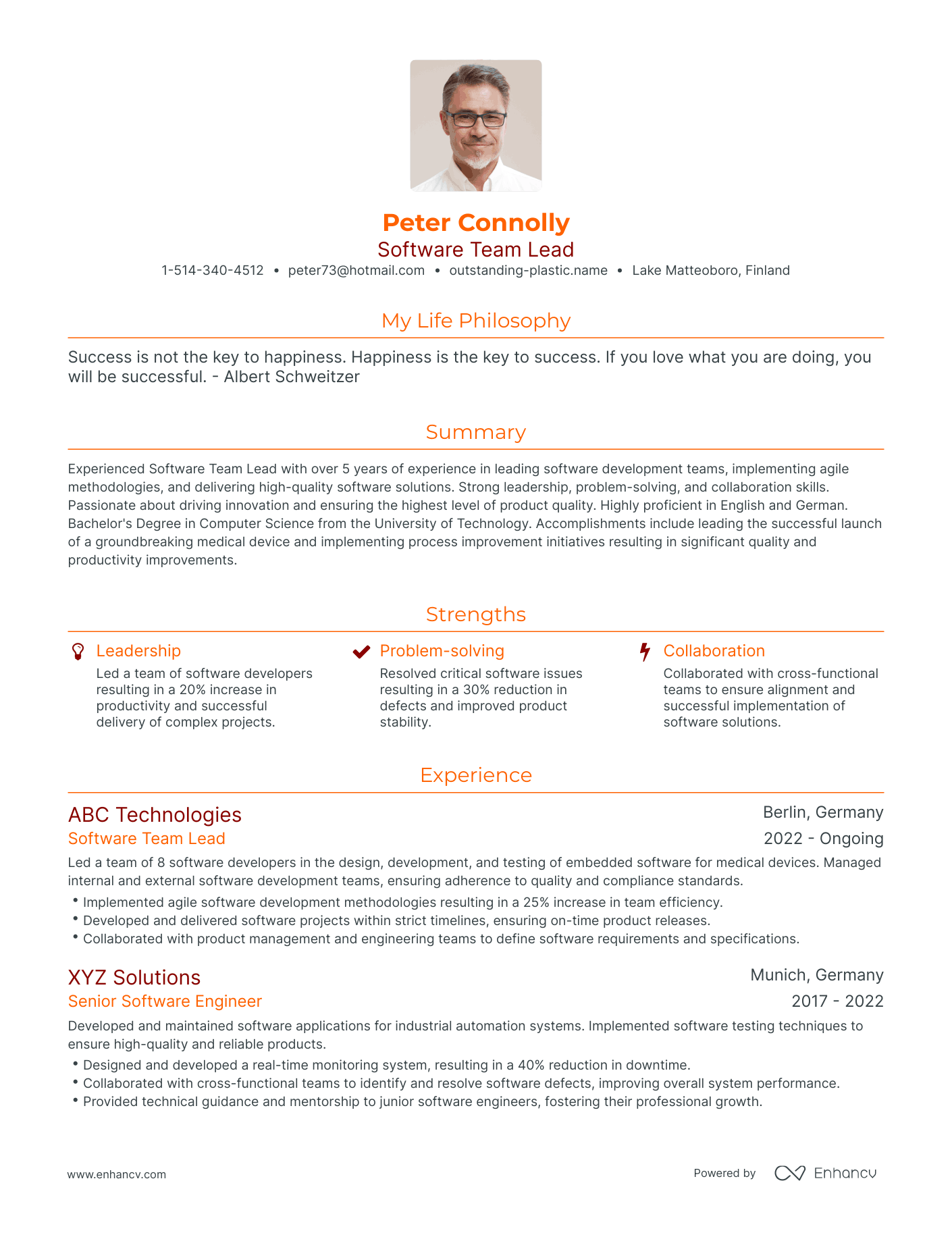 Modern Software Team Lead Resume Example