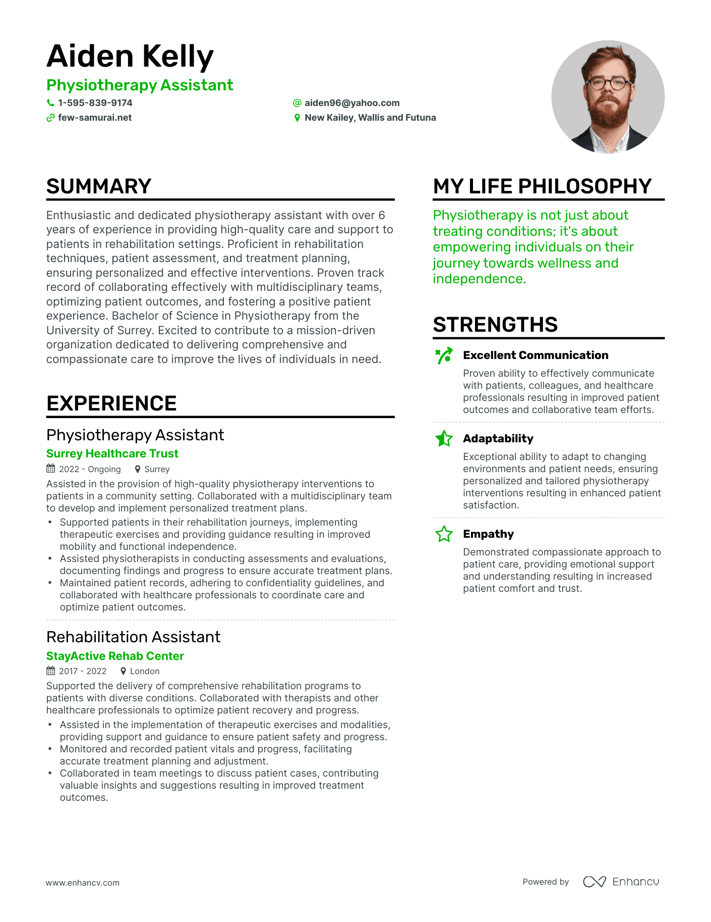 Modern Physiotherapy Assistant Resume Example
