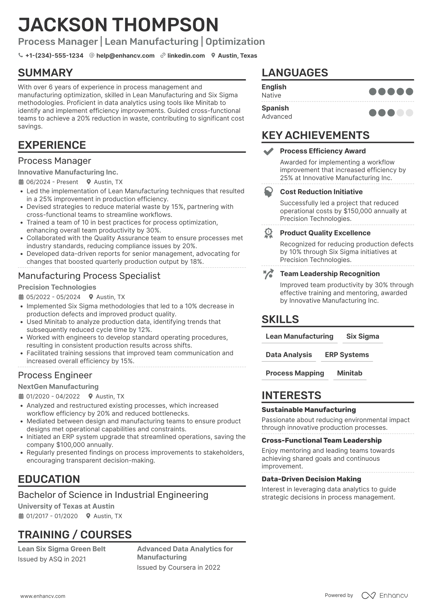 Process Manager resume example