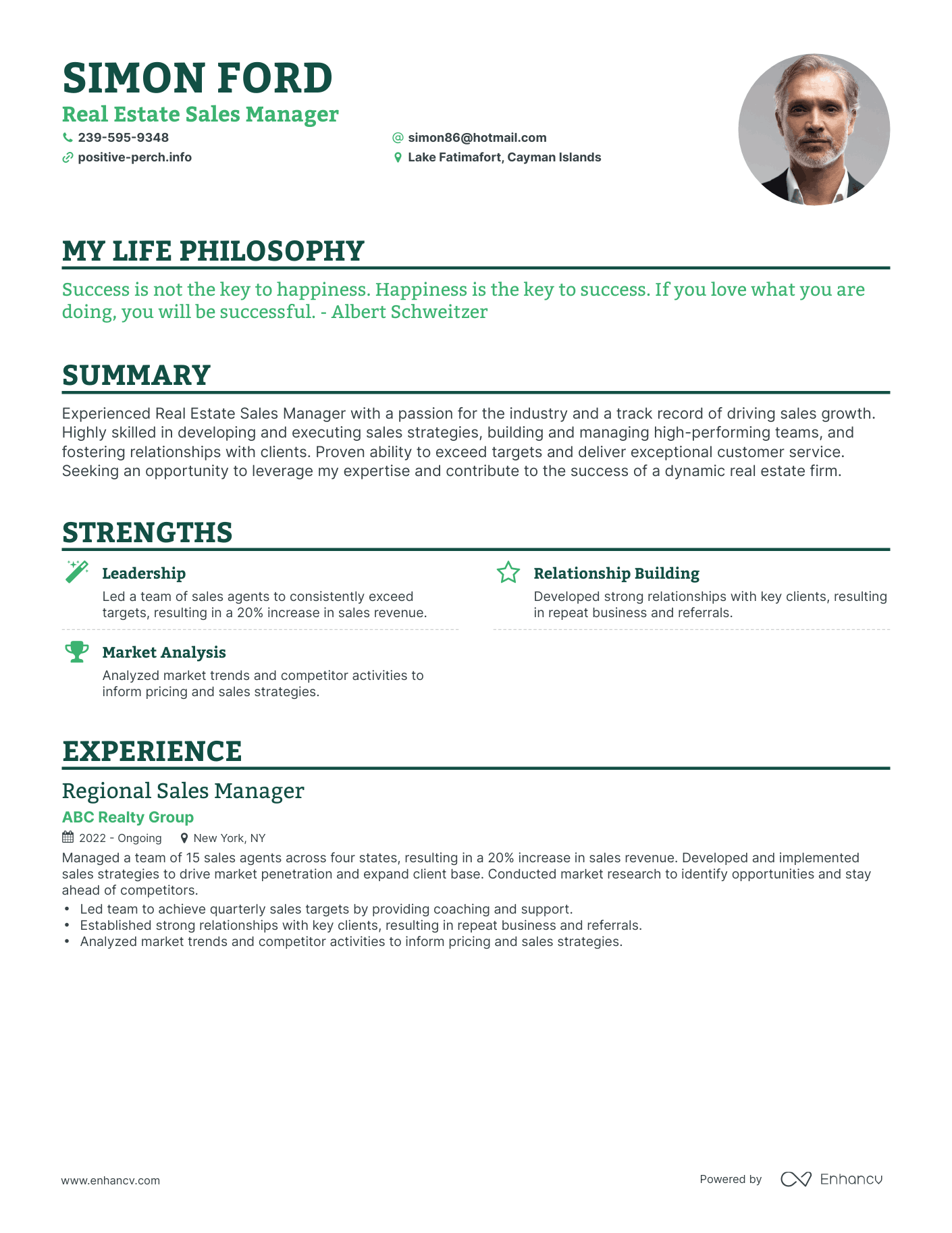 Creative Real Estate Sales Manager Resume Example