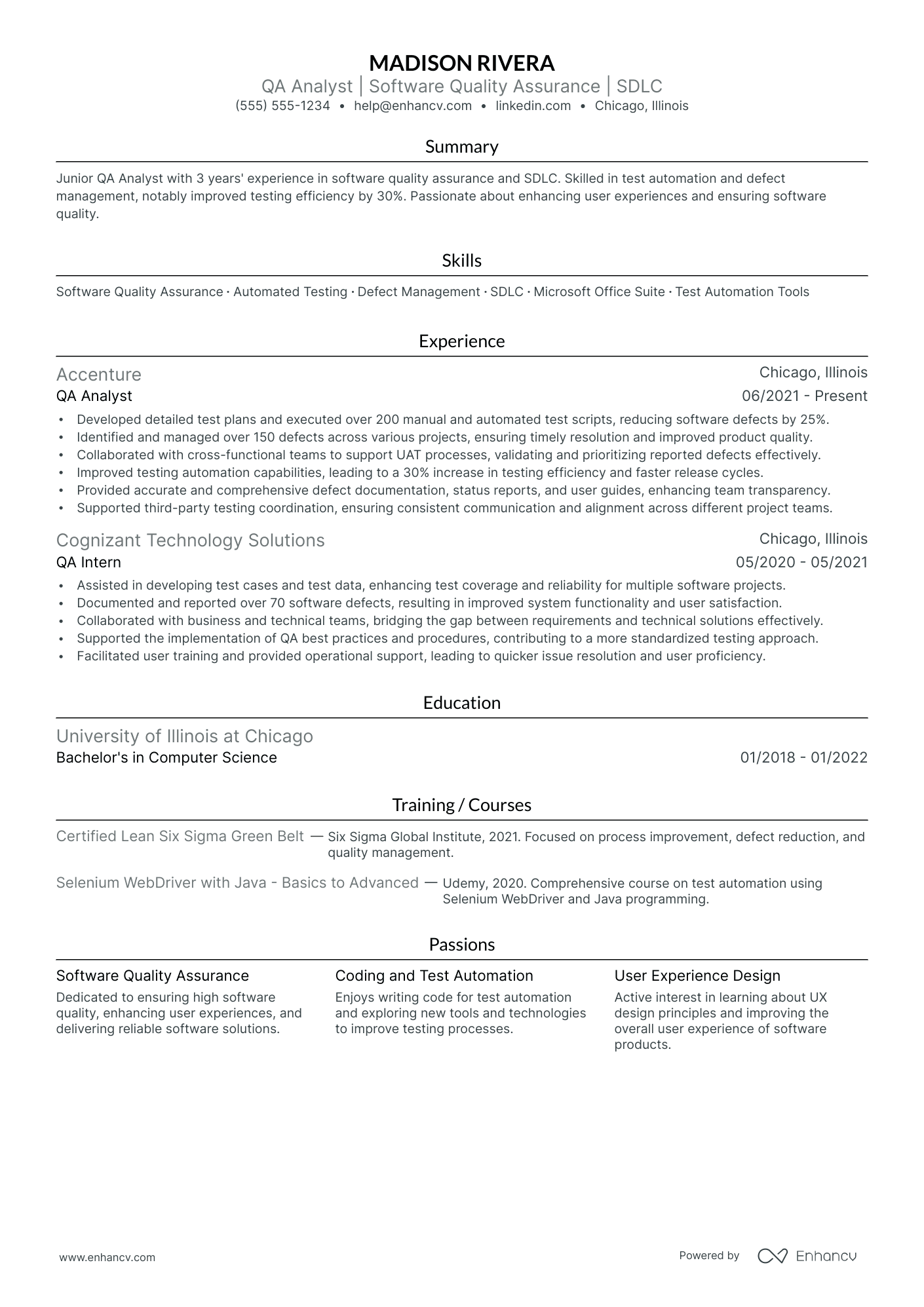 QA Automation Tester resume example