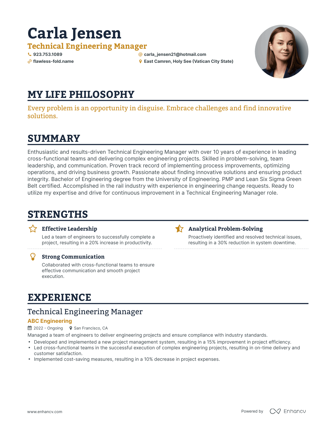 Creative Technical Engineering Manager Resume Example