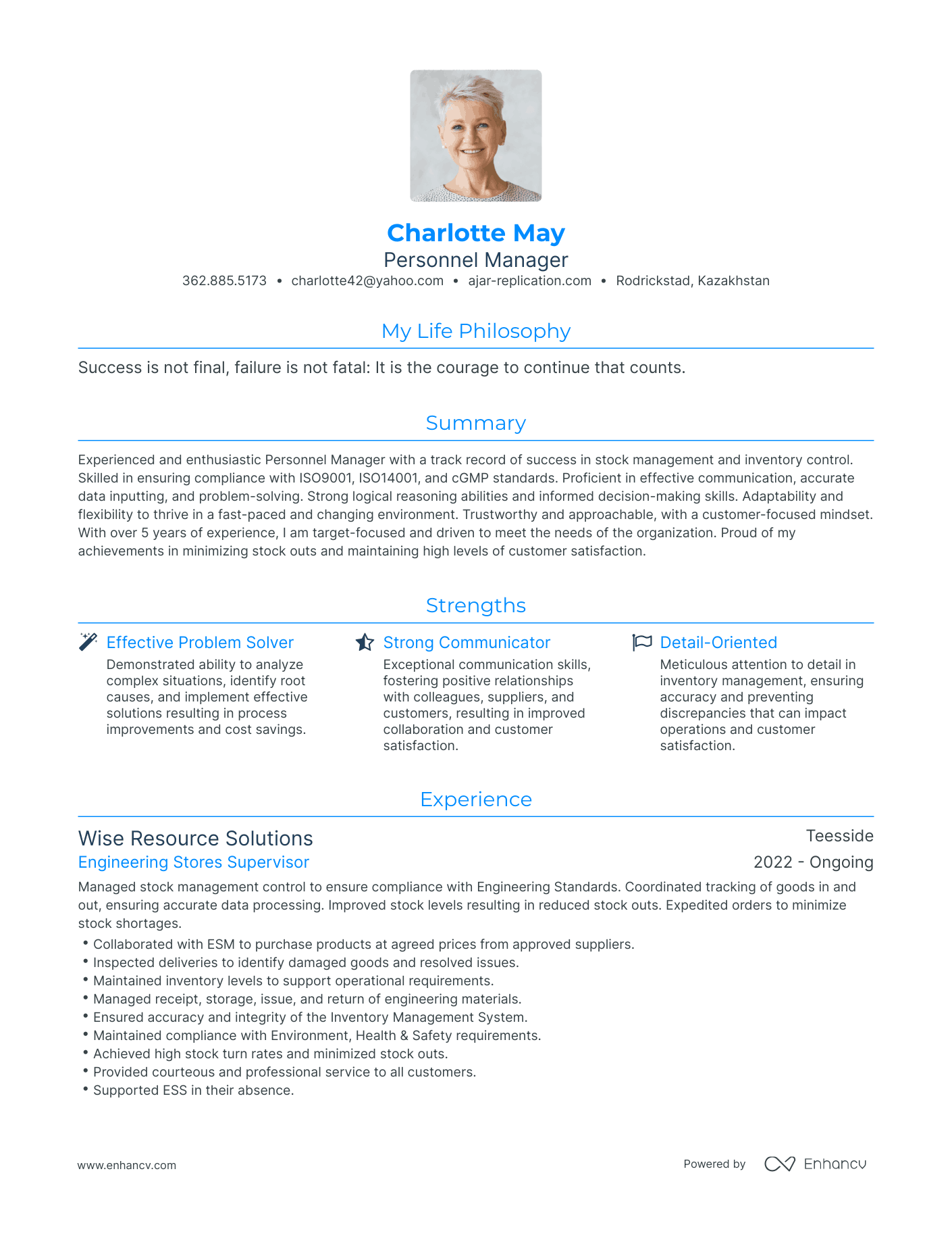 Modern Personnel Manager Resume Example