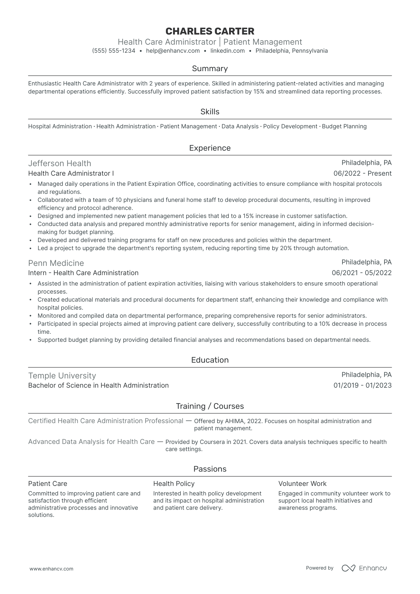 Healthcare Administrator resume example