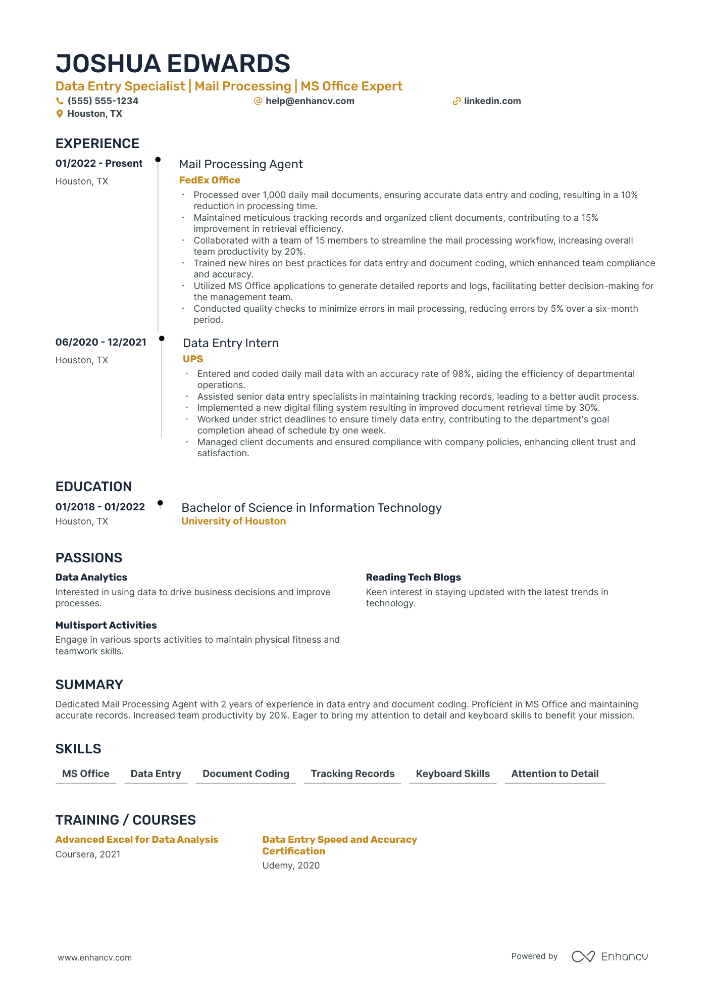 Data Entry Clerk resume example