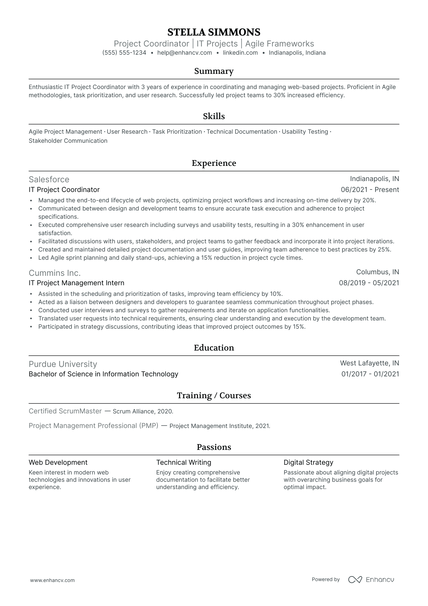 IT Project Coordinator resume example