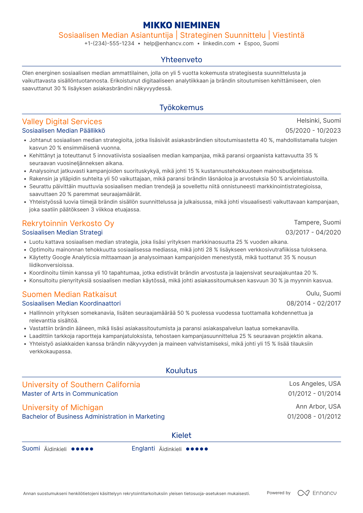 Sosiaalisen median päällikkö CV