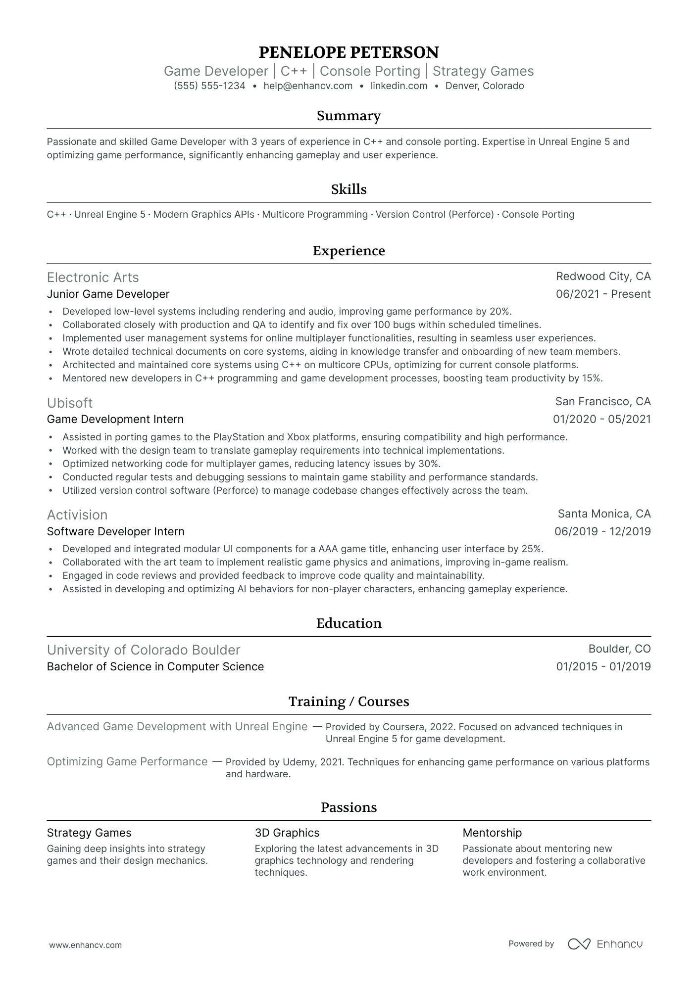 Senior Game Developer  Resume Example Resume Example